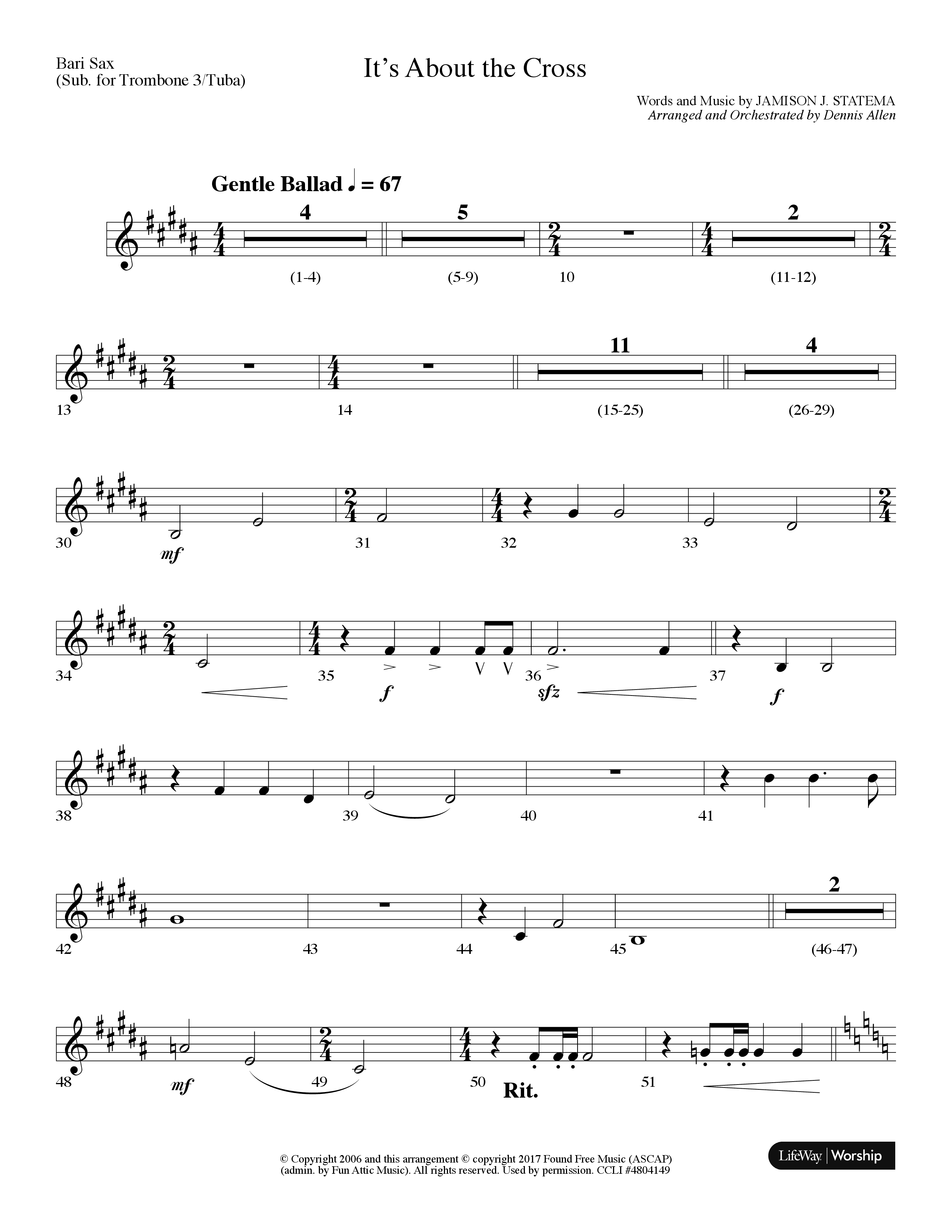 It's About The Cross (Choral Anthem SATB) Bari Sax (Lifeway Choral / Arr. Dennis Allen)