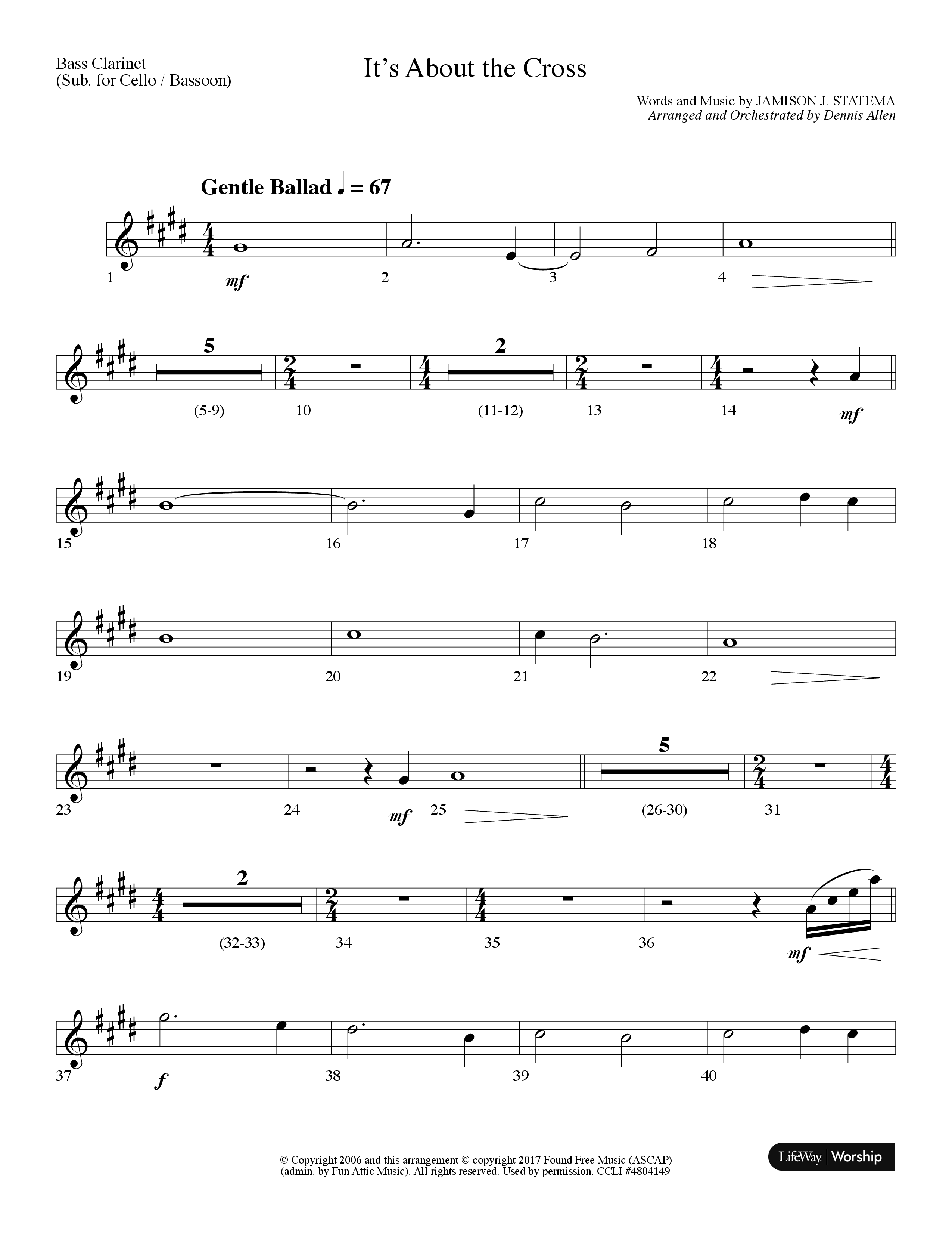 It's About The Cross (Choral Anthem SATB) Bass Clarinet (Lifeway Choral / Arr. Dennis Allen)