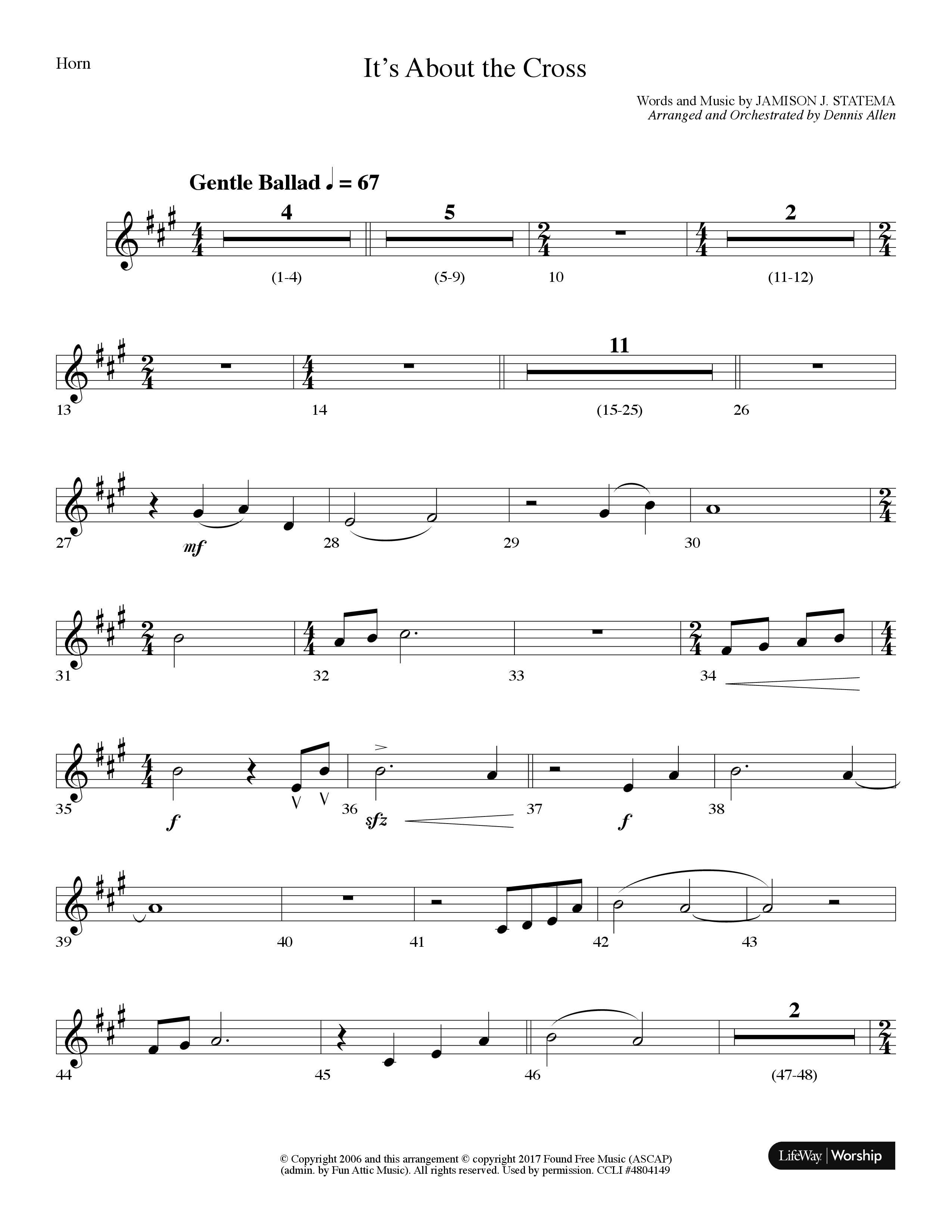 It's About The Cross (Choral Anthem SATB) French Horn (Lifeway Choral / Arr. Dennis Allen)