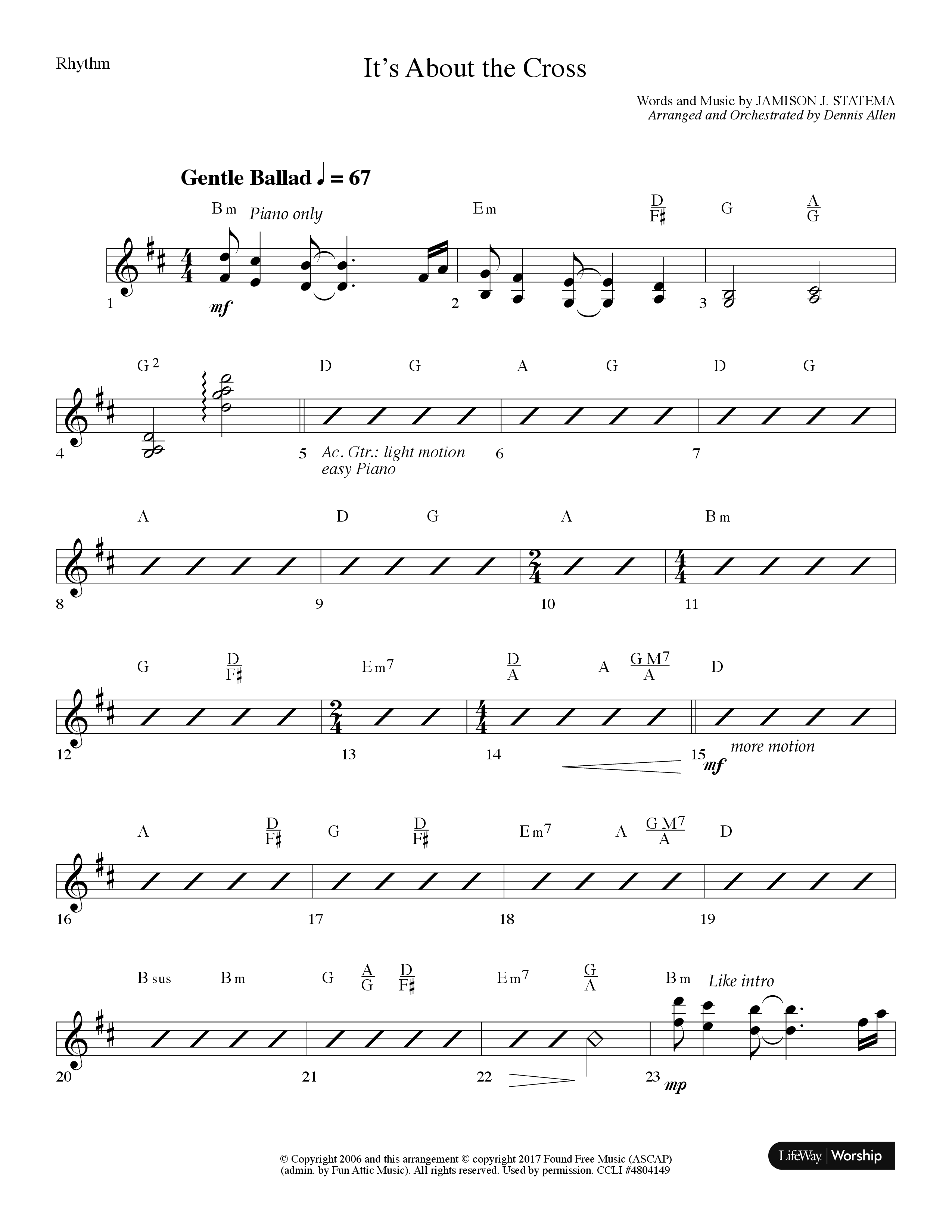It's About The Cross (Choral Anthem SATB) Rhythm Chart (Lifeway Choral / Arr. Dennis Allen)