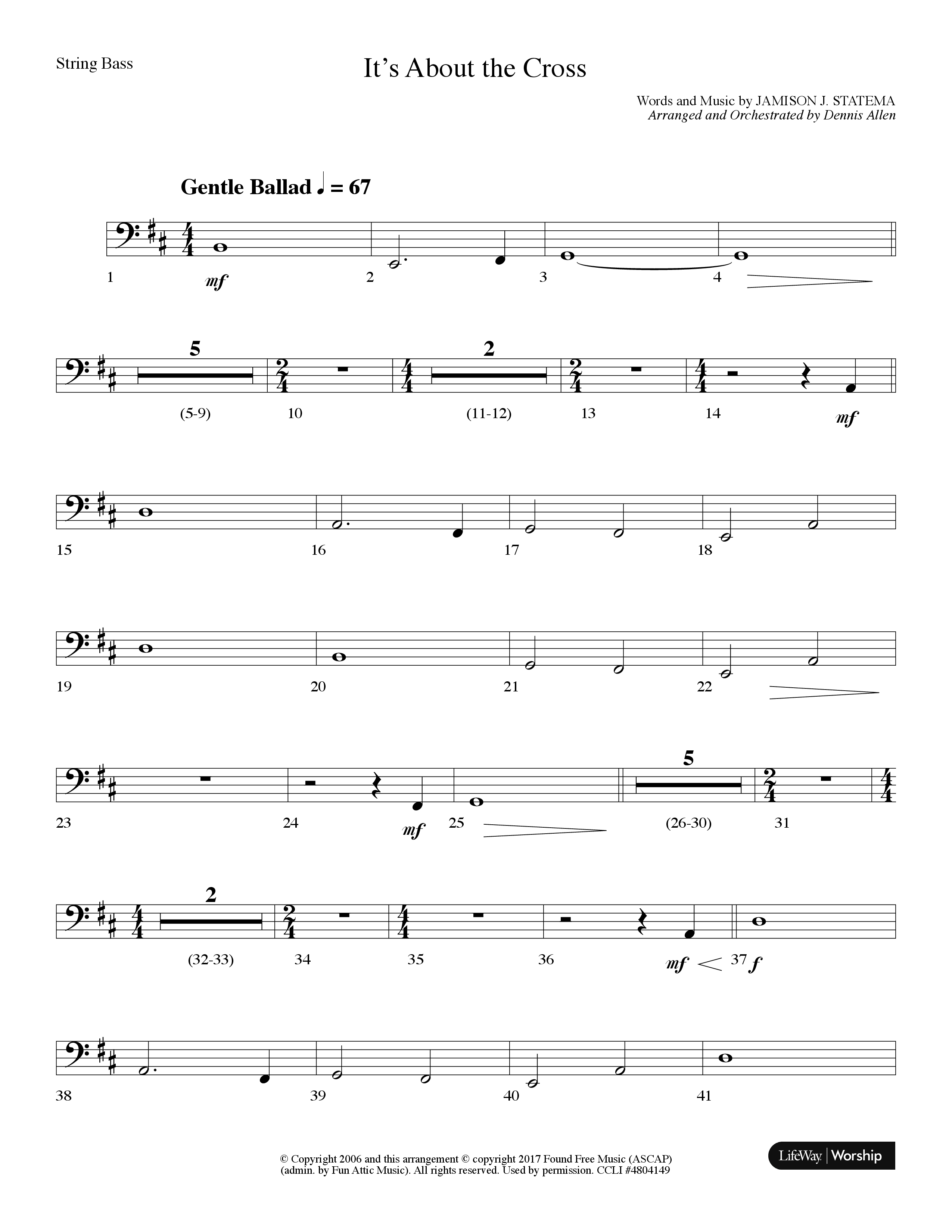 It's About The Cross (Choral Anthem SATB) String Bass (Lifeway Choral / Arr. Dennis Allen)