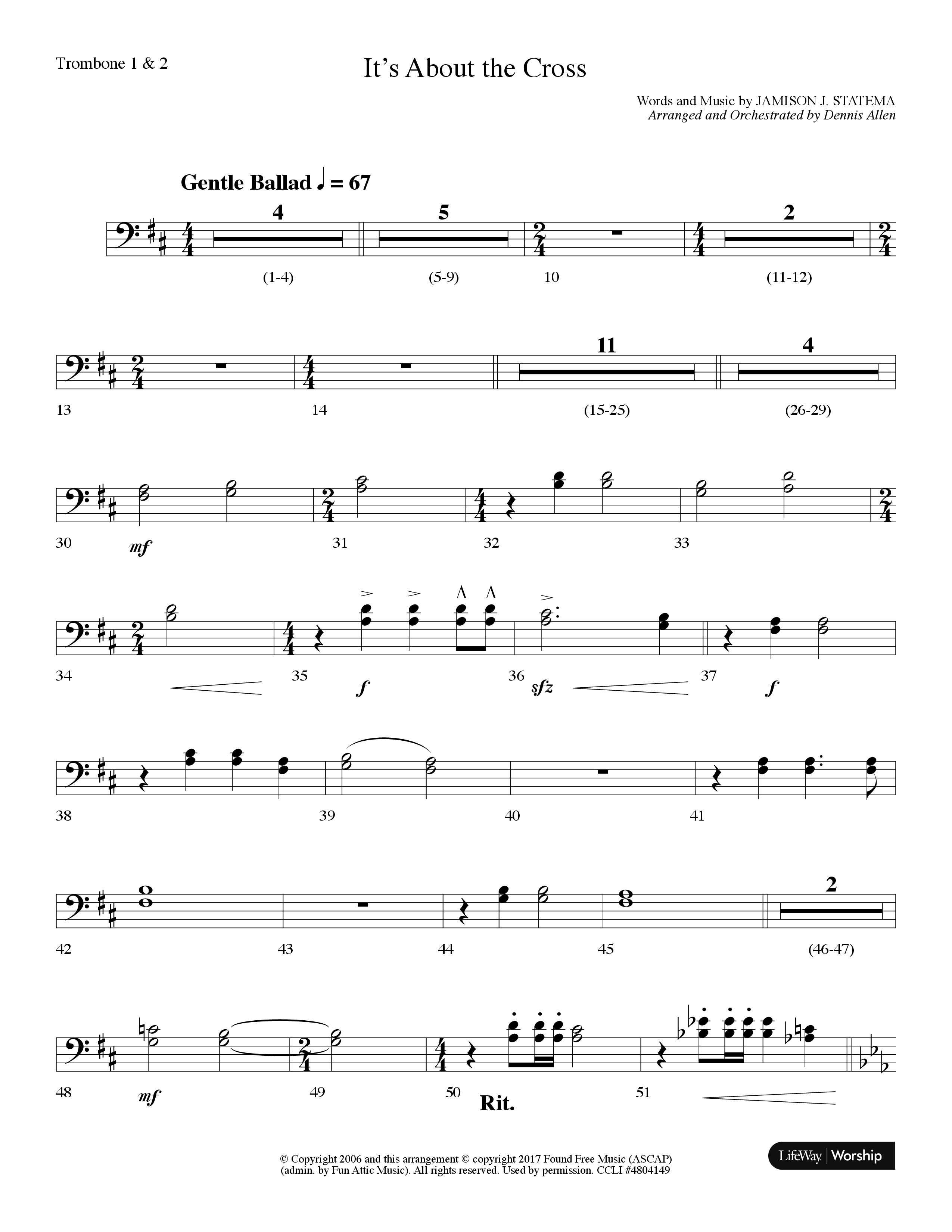 It's About The Cross (Choral Anthem SATB) Trombone 1/2 (Lifeway Choral / Arr. Dennis Allen)