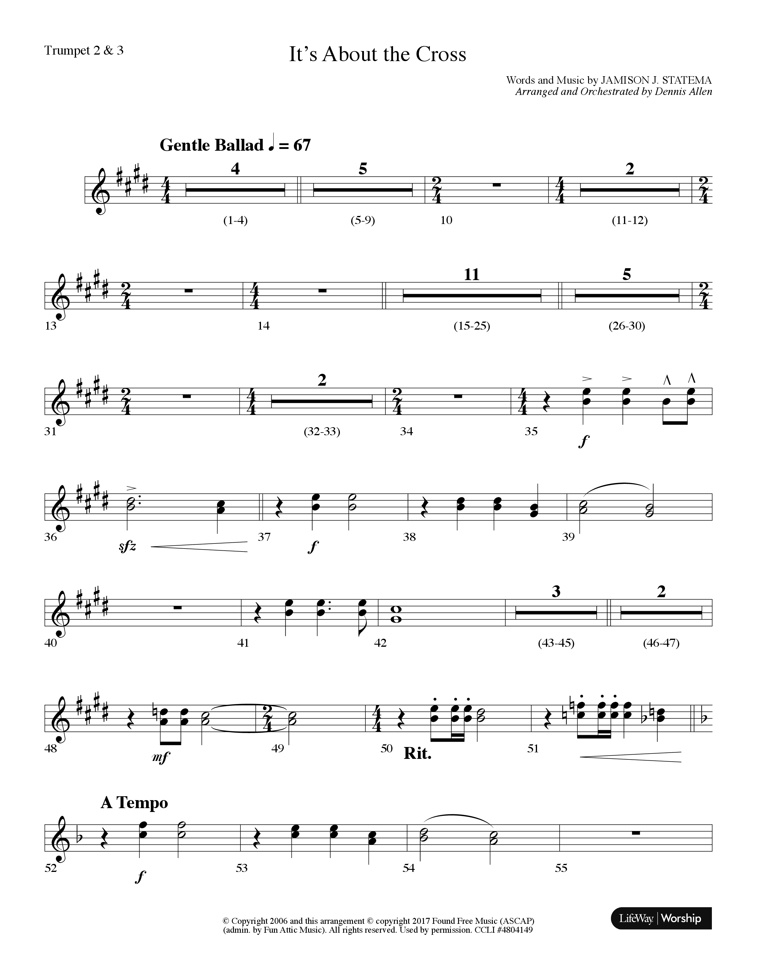 It's About The Cross (Choral Anthem SATB) Trumpet 2/3 (Lifeway Choral / Arr. Dennis Allen)