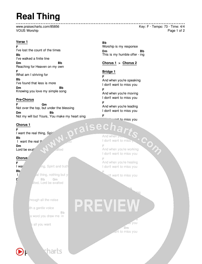 Real Thing Chords & Lyrics (VOUS Worship)