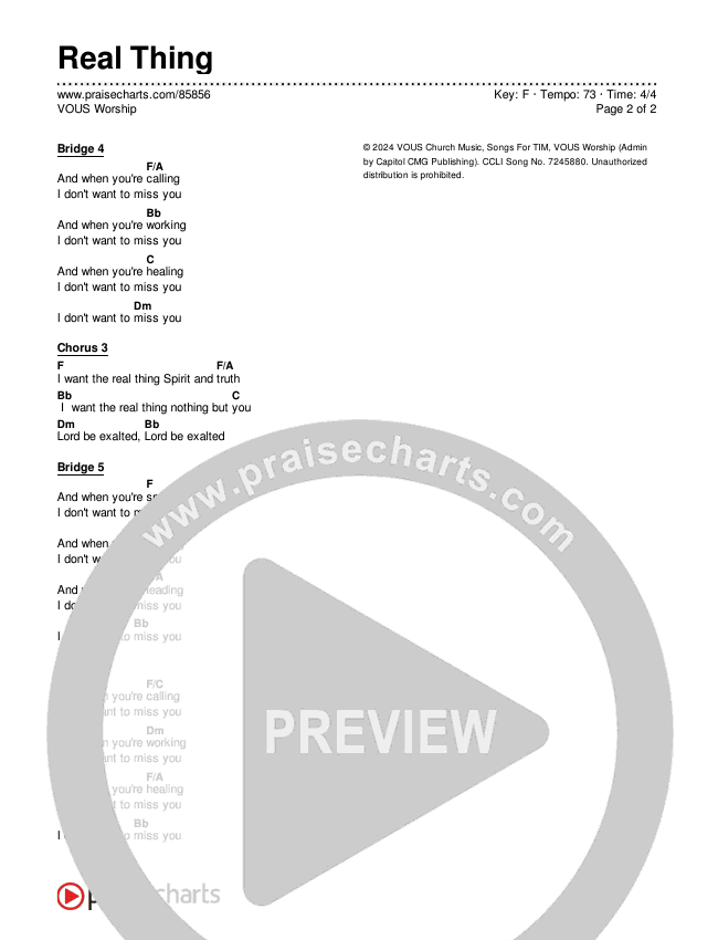 Real Thing Chords & Lyrics (VOUS Worship)