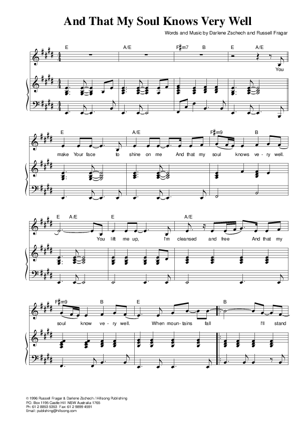 And That My Soul Knows Very Well Lead & Piano (Hillsong Worship)