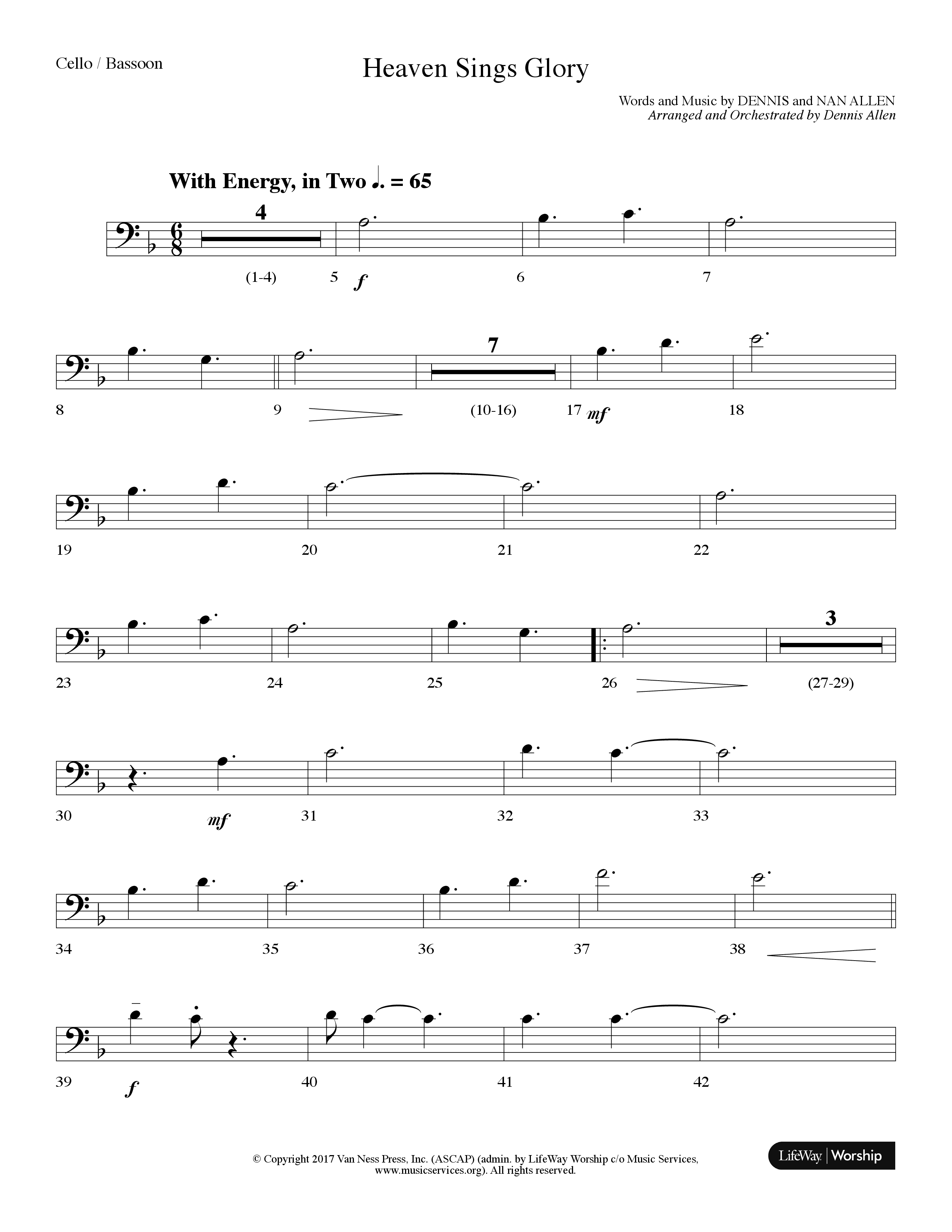 Heaven Sings Glory (Choral Anthem SATB) Cello (Lifeway Choral / Arr. Dennis Allen)