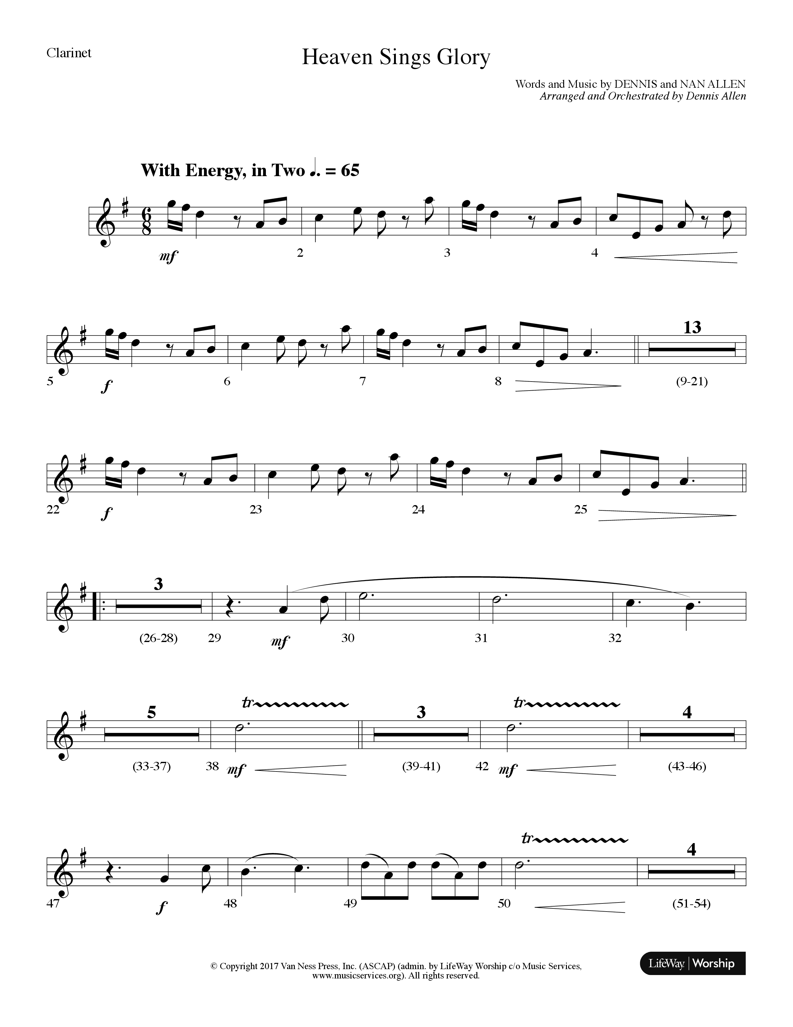 Heaven Sings Glory (Choral Anthem SATB) Clarinet (Lifeway Choral / Arr. Dennis Allen)