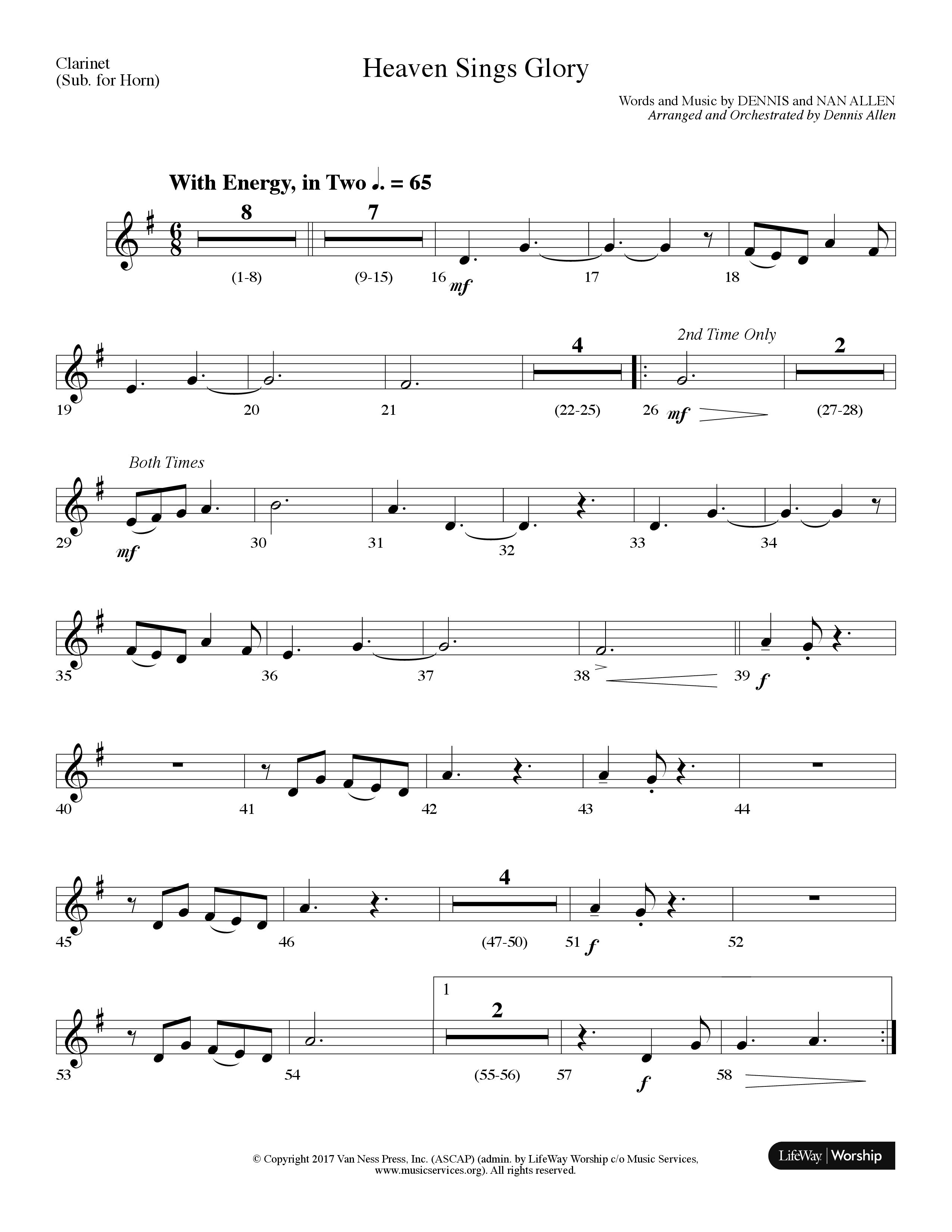 Heaven Sings Glory (Choral Anthem SATB) Clarinet (Lifeway Choral / Arr. Dennis Allen)