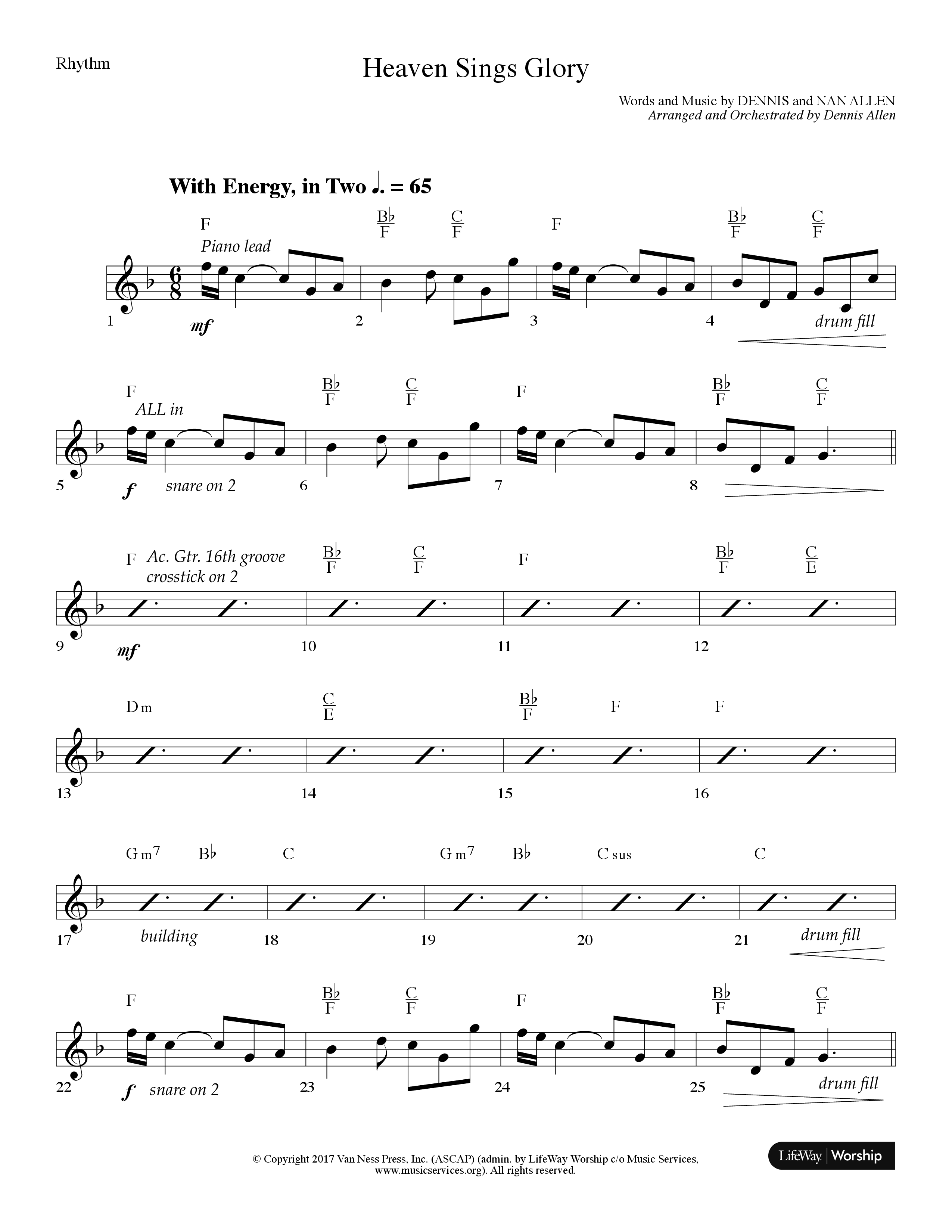 Heaven Sings Glory (Choral Anthem SATB) Rhythm Chart (Lifeway Choral / Arr. Dennis Allen)