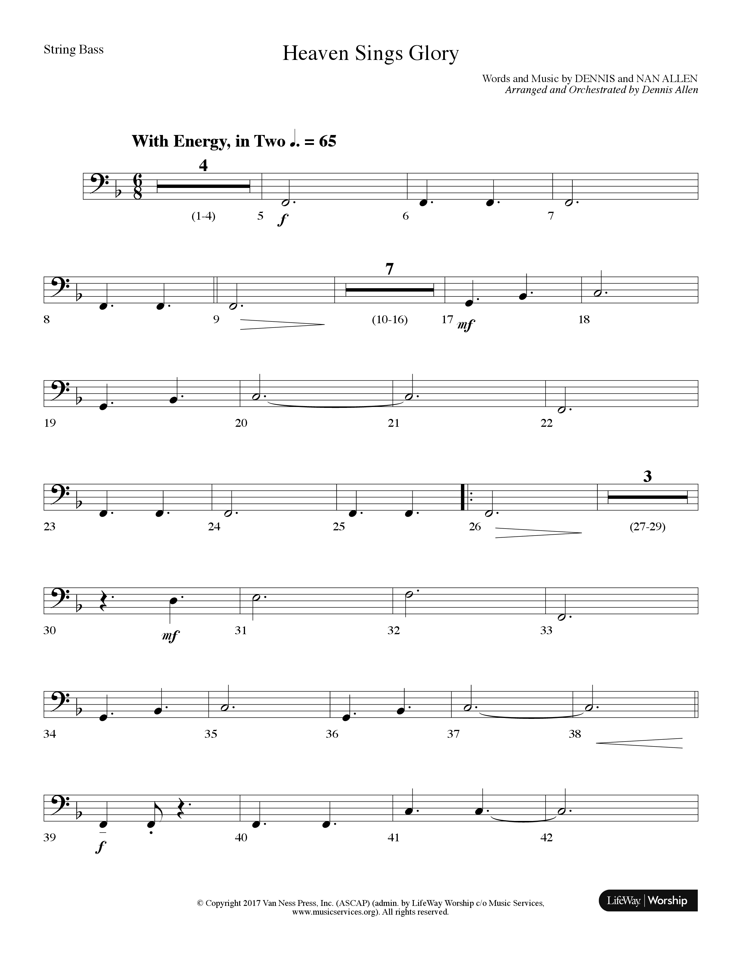 Heaven Sings Glory (Choral Anthem SATB) String Bass (Lifeway Choral / Arr. Dennis Allen)