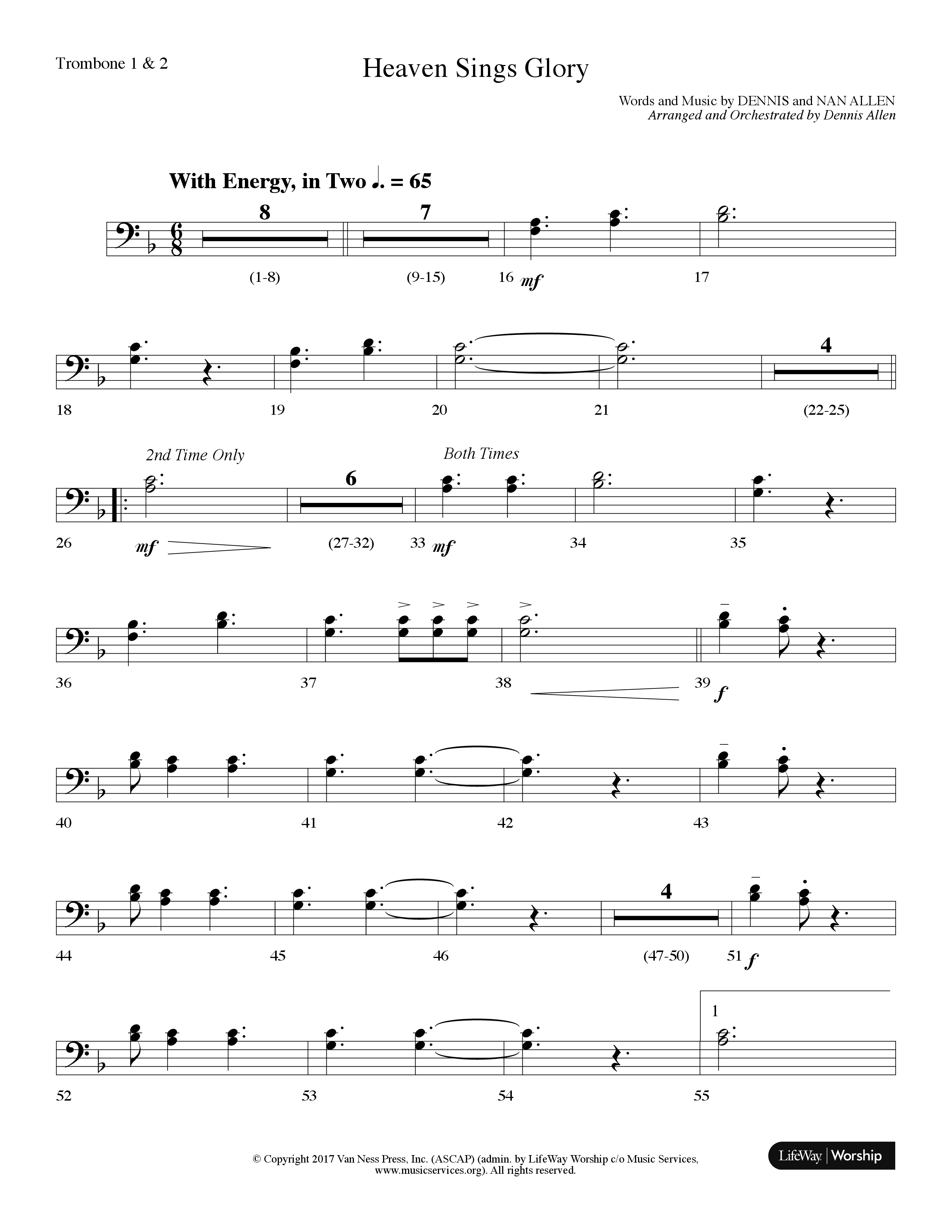 Heaven Sings Glory (Choral Anthem SATB) Trombone 1/2 (Lifeway Choral / Arr. Dennis Allen)