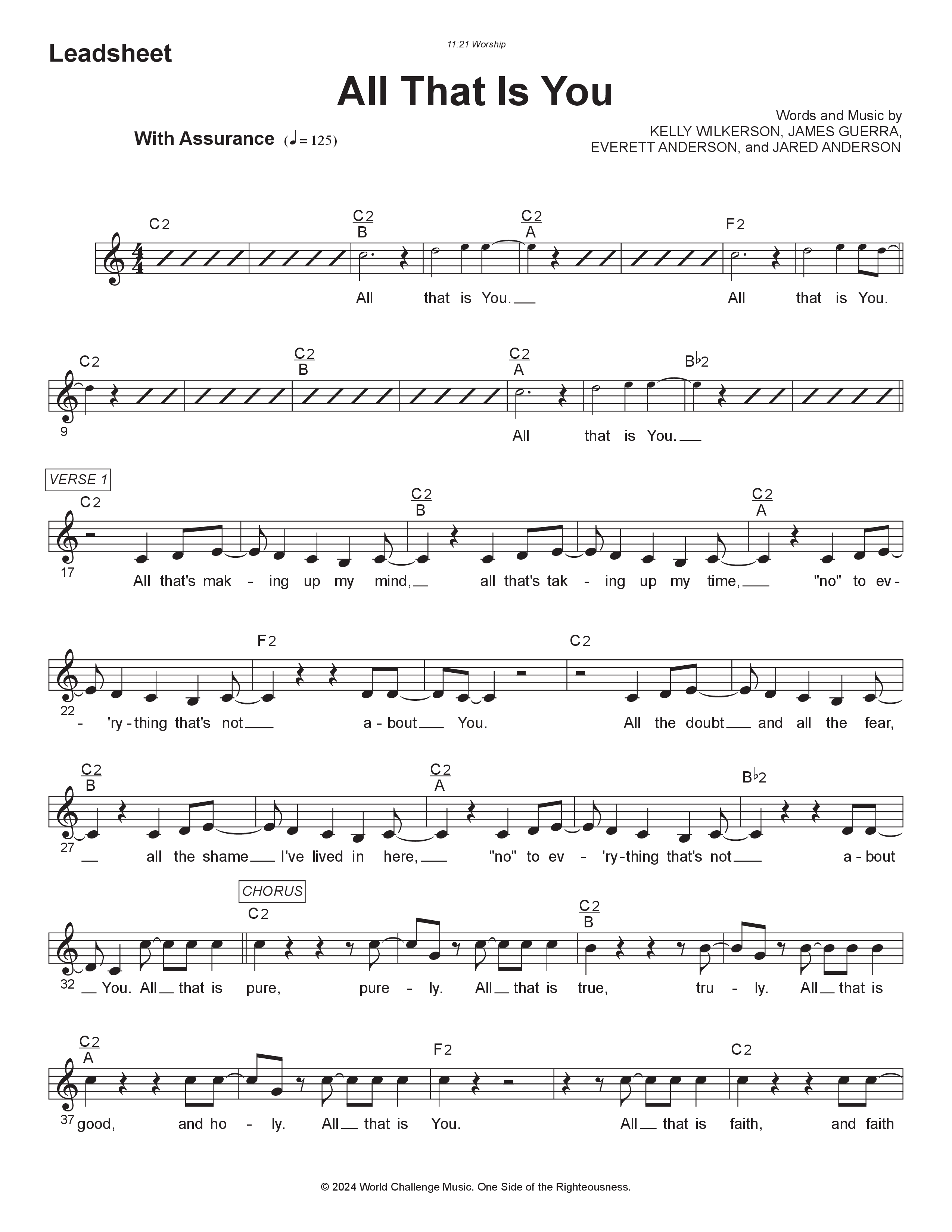 All That Is You Lead Sheet Melody (11:21 Worship)