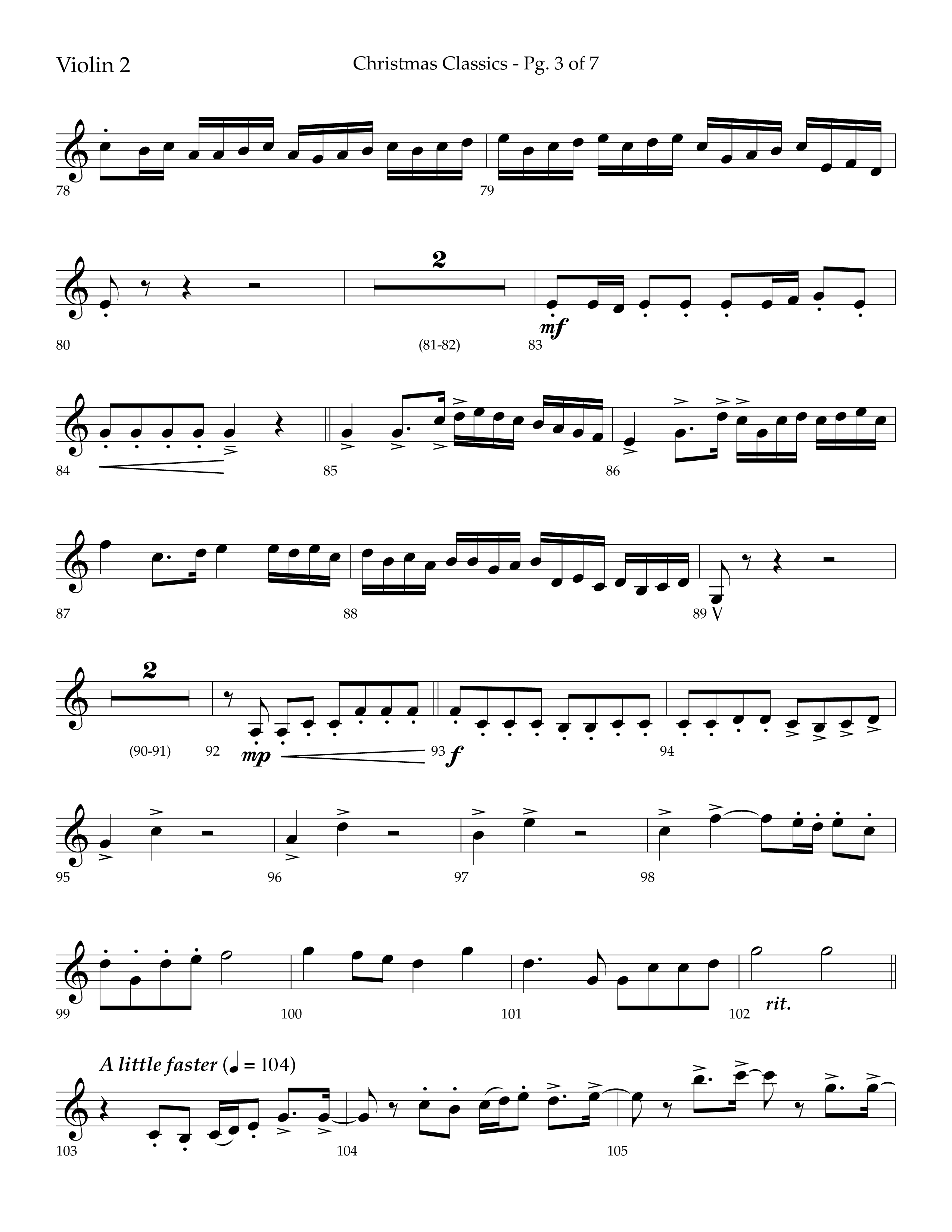 Christmas Classic (Choral Anthem SATB) Violin 2 (Lifeway Choral / Arr. Bradley Knight)