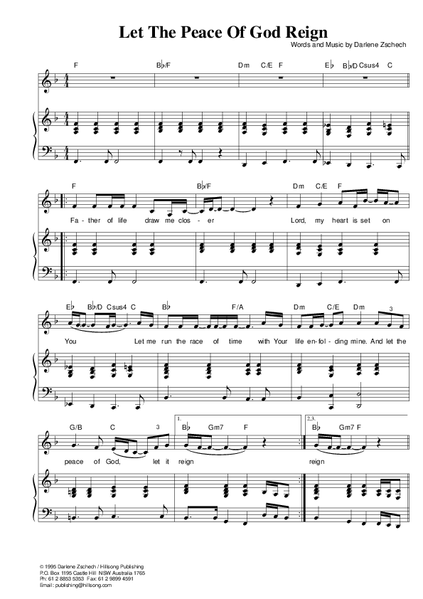 Let The Peace Of God Reign Piano/Vocal & Lead (Hillsong Worship)