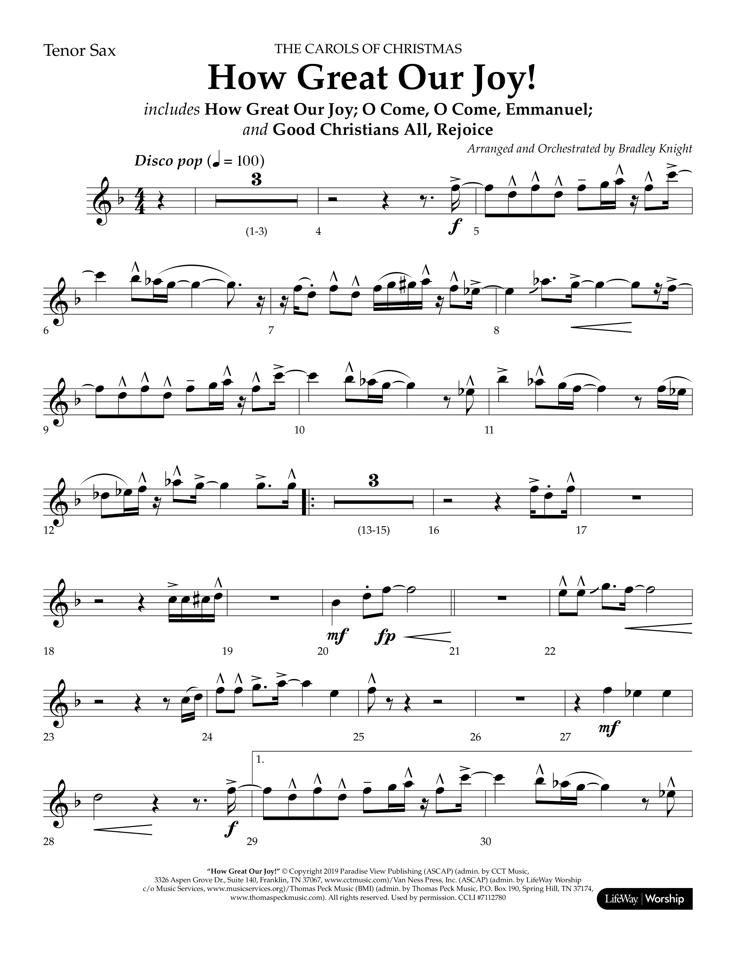 How Great Our Joy (Choral Anthem SATB) Tenor Sax 1 (Lifeway Choral / Arr. Bradley Knight)