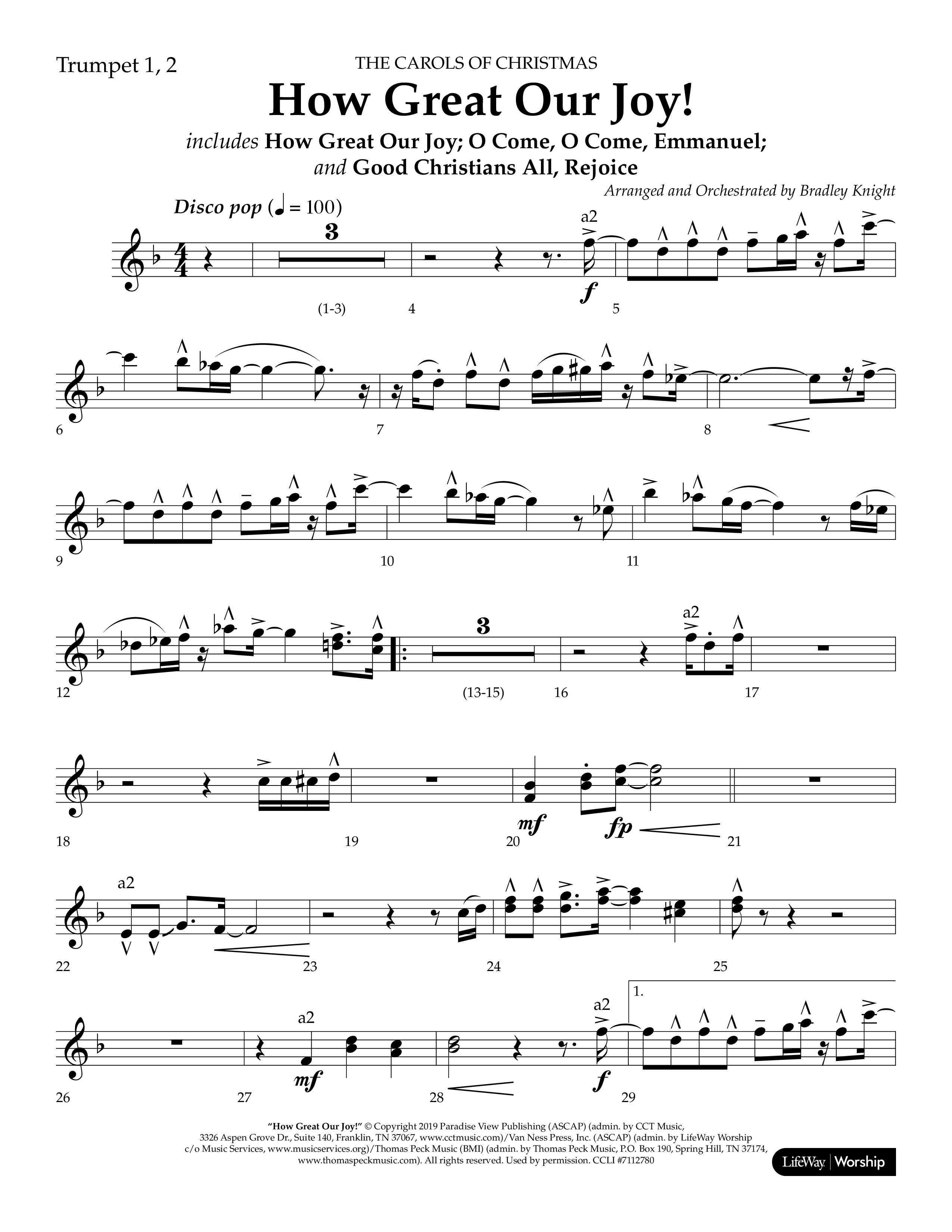 How Great Our Joy (Choral Anthem SATB) Trumpet 1,2 (Lifeway Choral / Arr. Bradley Knight)
