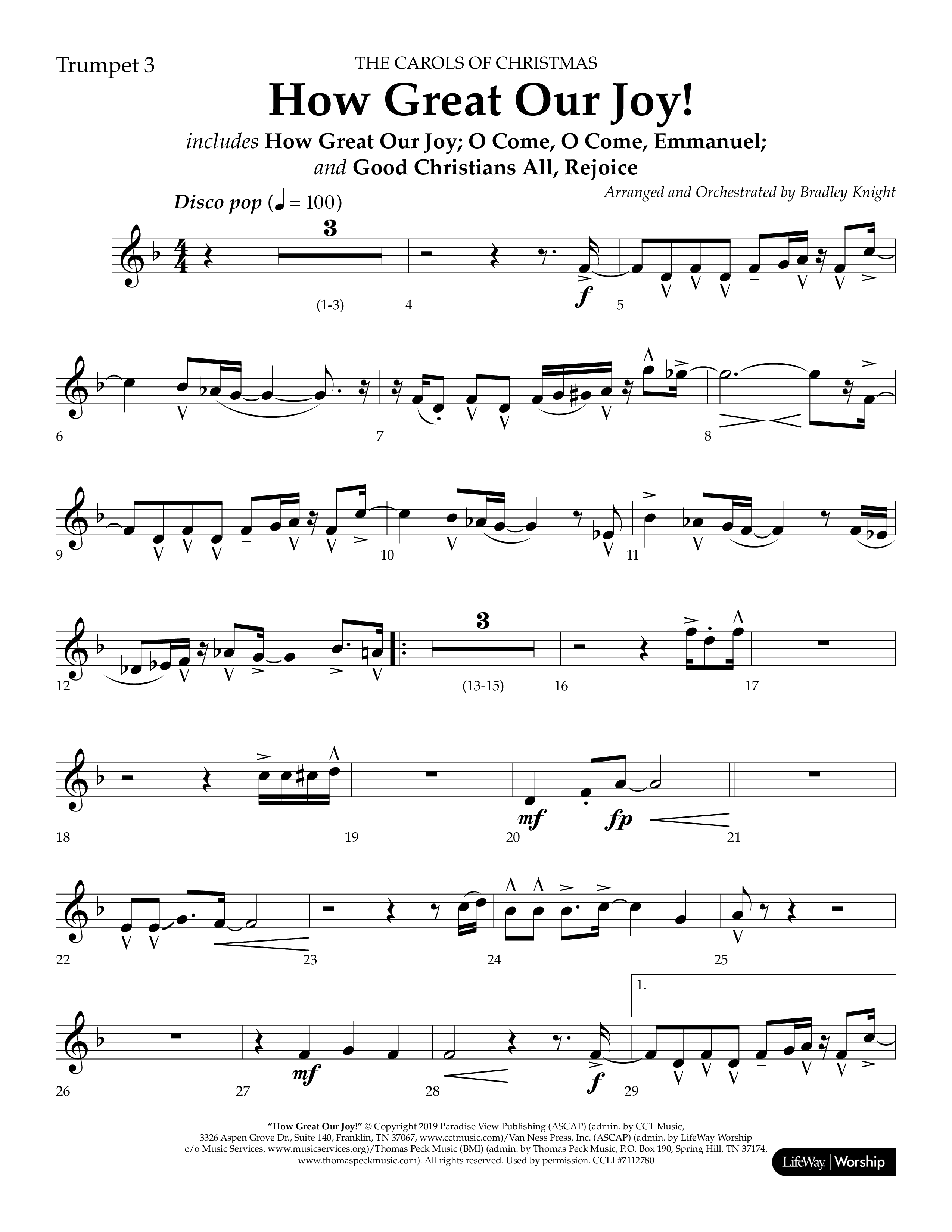 How Great Our Joy (Choral Anthem SATB) Trumpet 3 (Lifeway Choral / Arr. Bradley Knight)