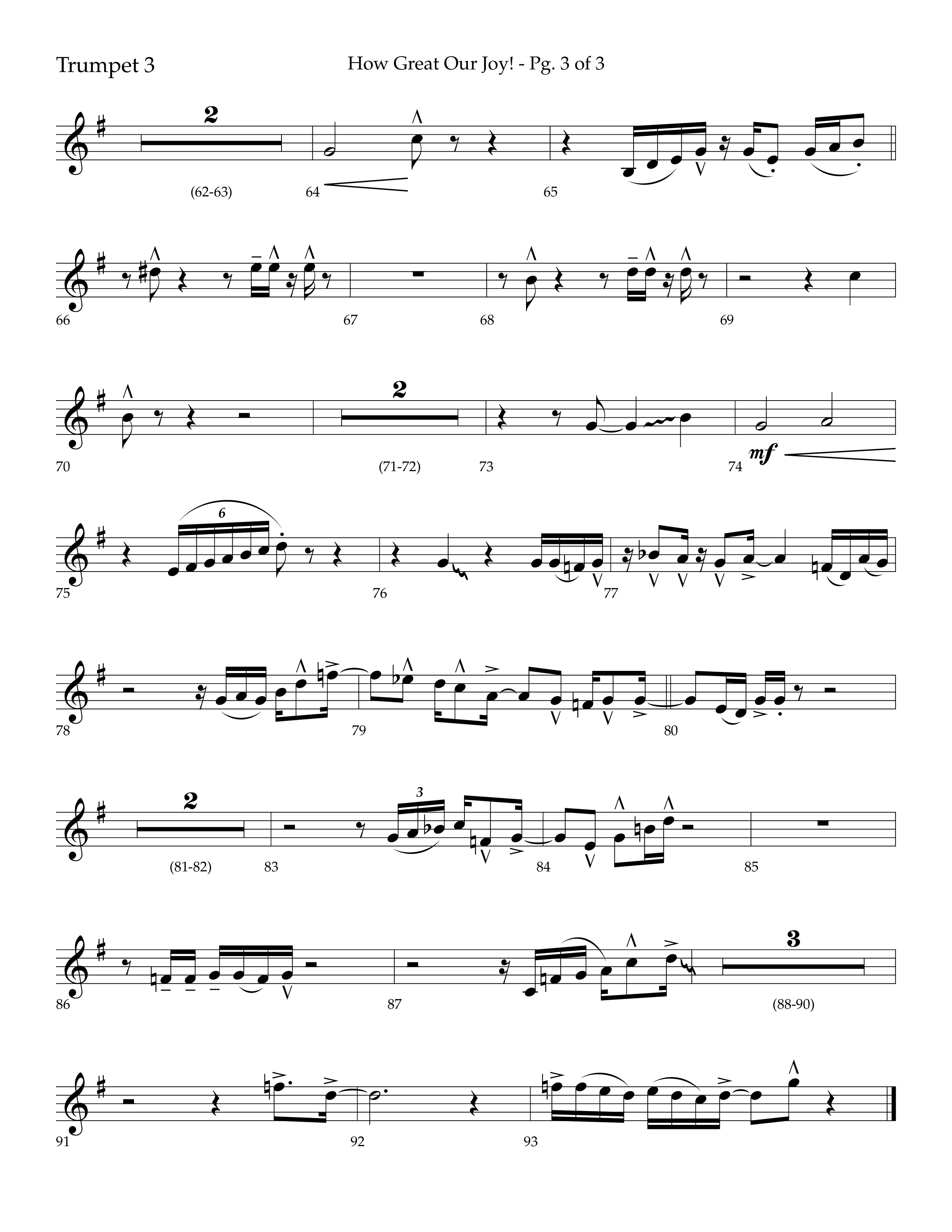 How Great Our Joy (Choral Anthem SATB) Trumpet 3 (Lifeway Choral / Arr. Bradley Knight)