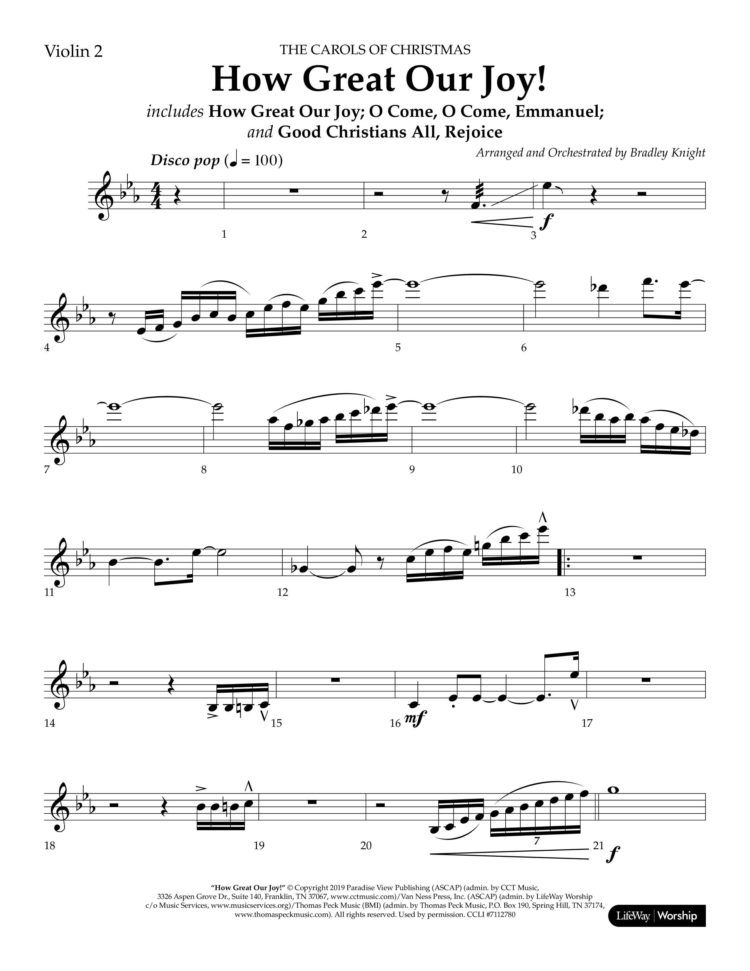 How Great Our Joy (Choral Anthem SATB) Violin 2 (Lifeway Choral / Arr. Bradley Knight)