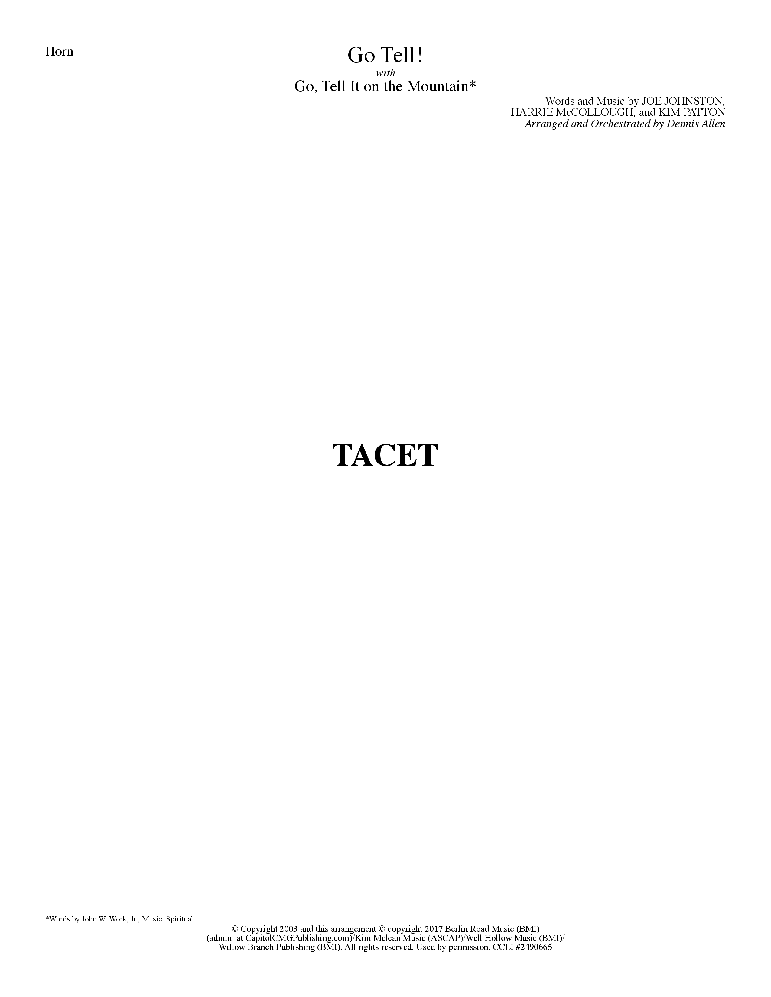 Go Tell (with Go Tell It On The Mountain) (Choral Anthem SATB) French Horn (Lifeway Choral / Arr. Dennis Allen)