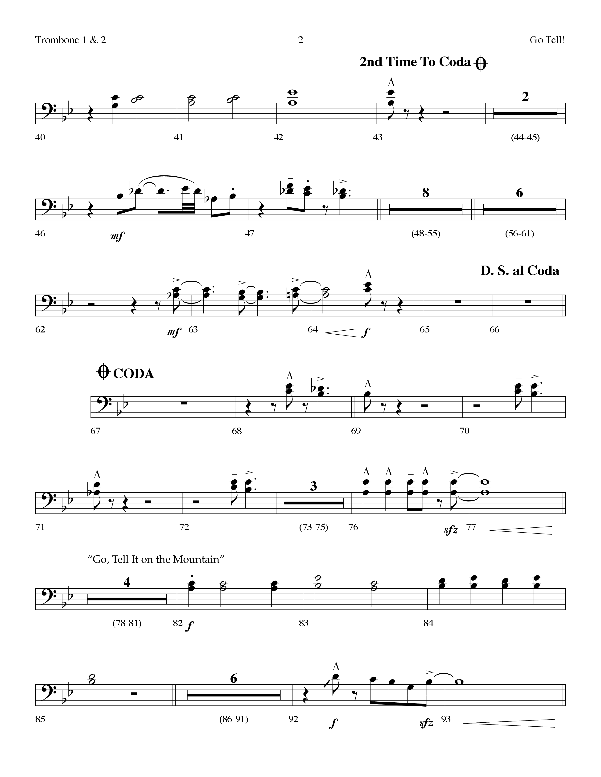 Go Tell (with Go Tell It On The Mountain) (Choral Anthem SATB) Trombone 1/2 (Lifeway Choral / Arr. Dennis Allen)
