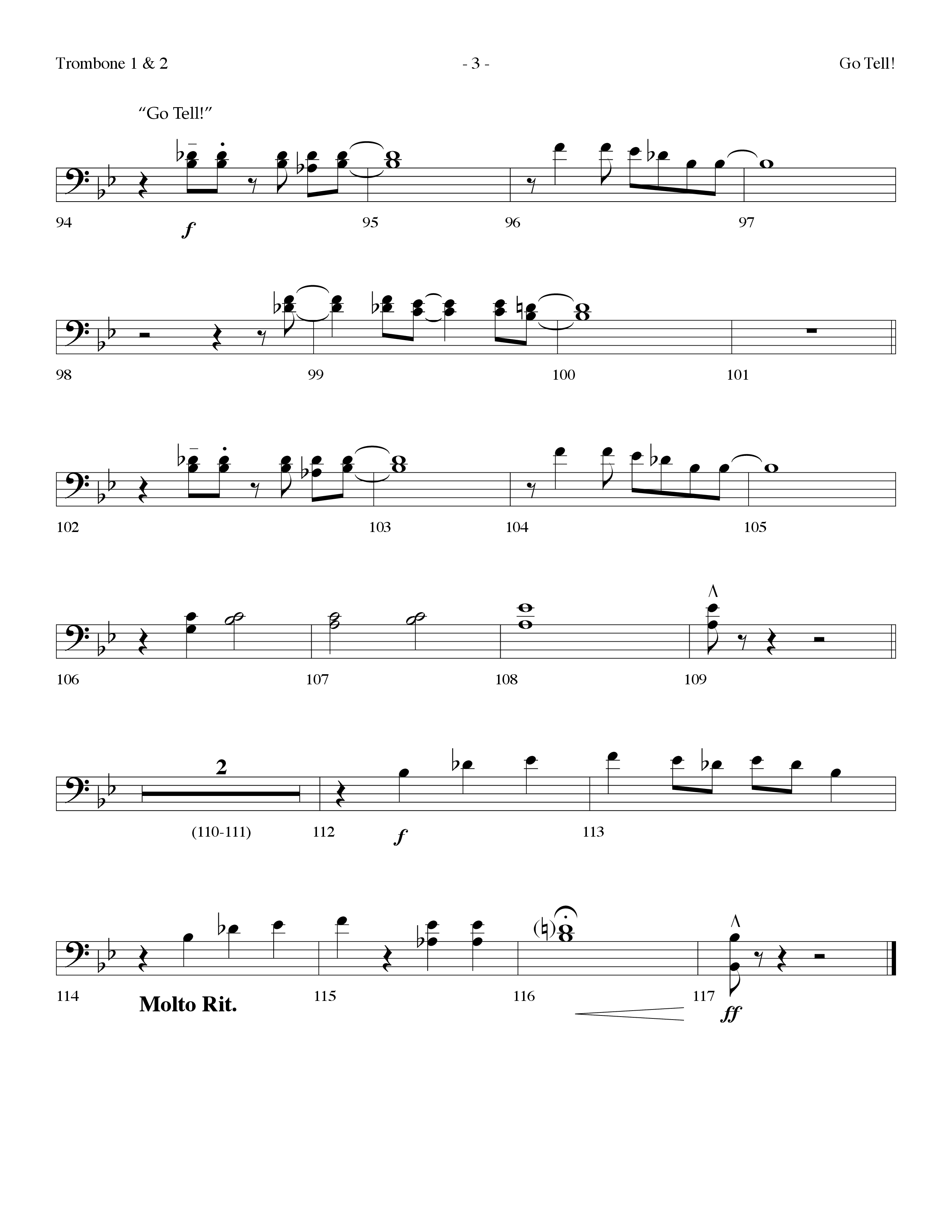 Go Tell (with Go Tell It On The Mountain) (Choral Anthem SATB) Trombone 1/2 (Lifeway Choral / Arr. Dennis Allen)