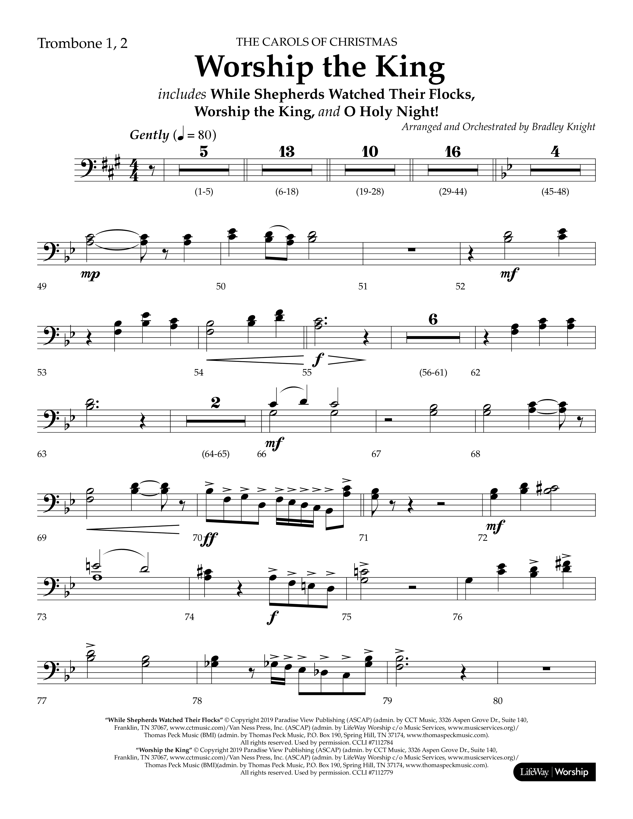Worship the King (Choral Anthem SATB) Trombone 1/2 (Lifeway Choral / Arr. Bradley Knight)