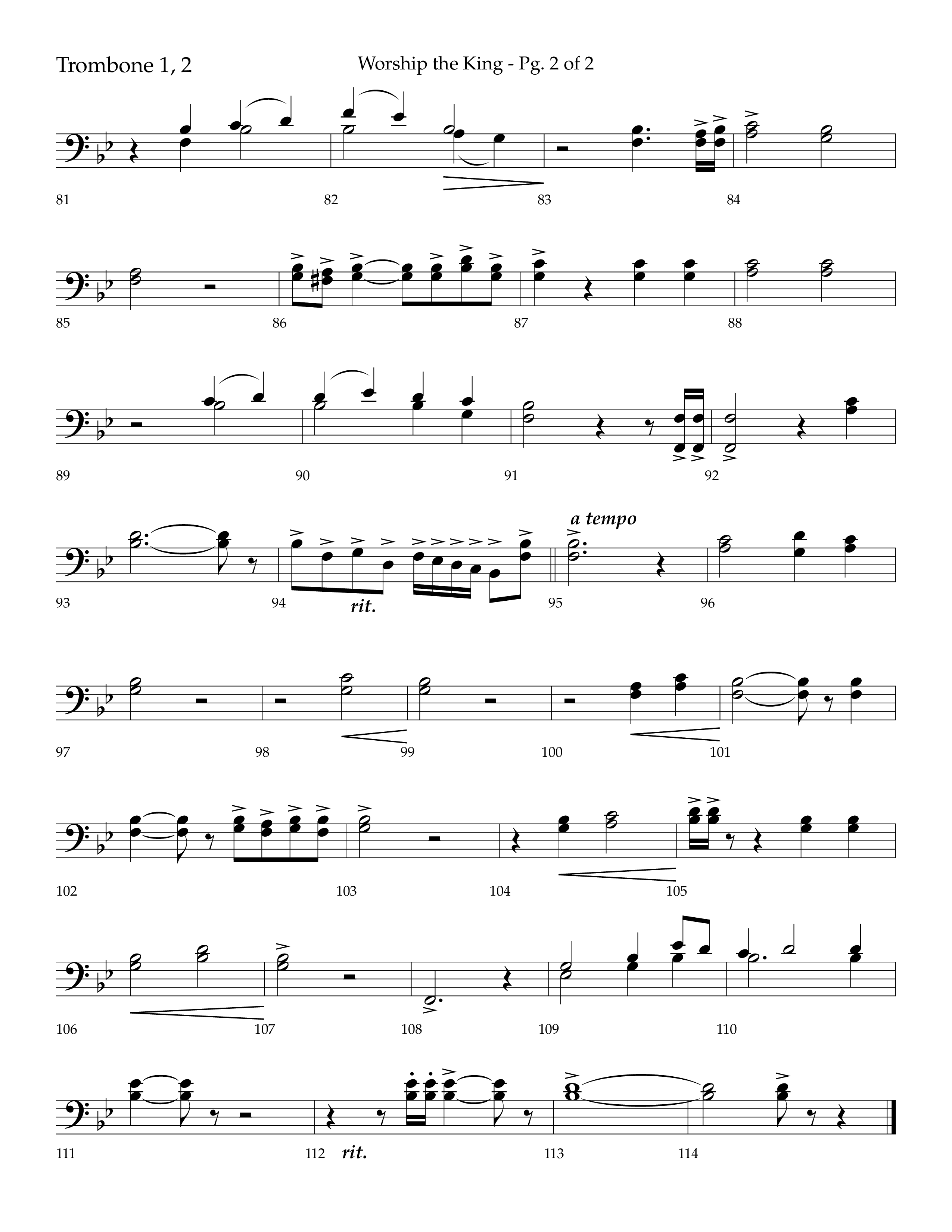Worship the King (Choral Anthem SATB) Trombone 1/2 (Lifeway Choral / Arr. Bradley Knight)