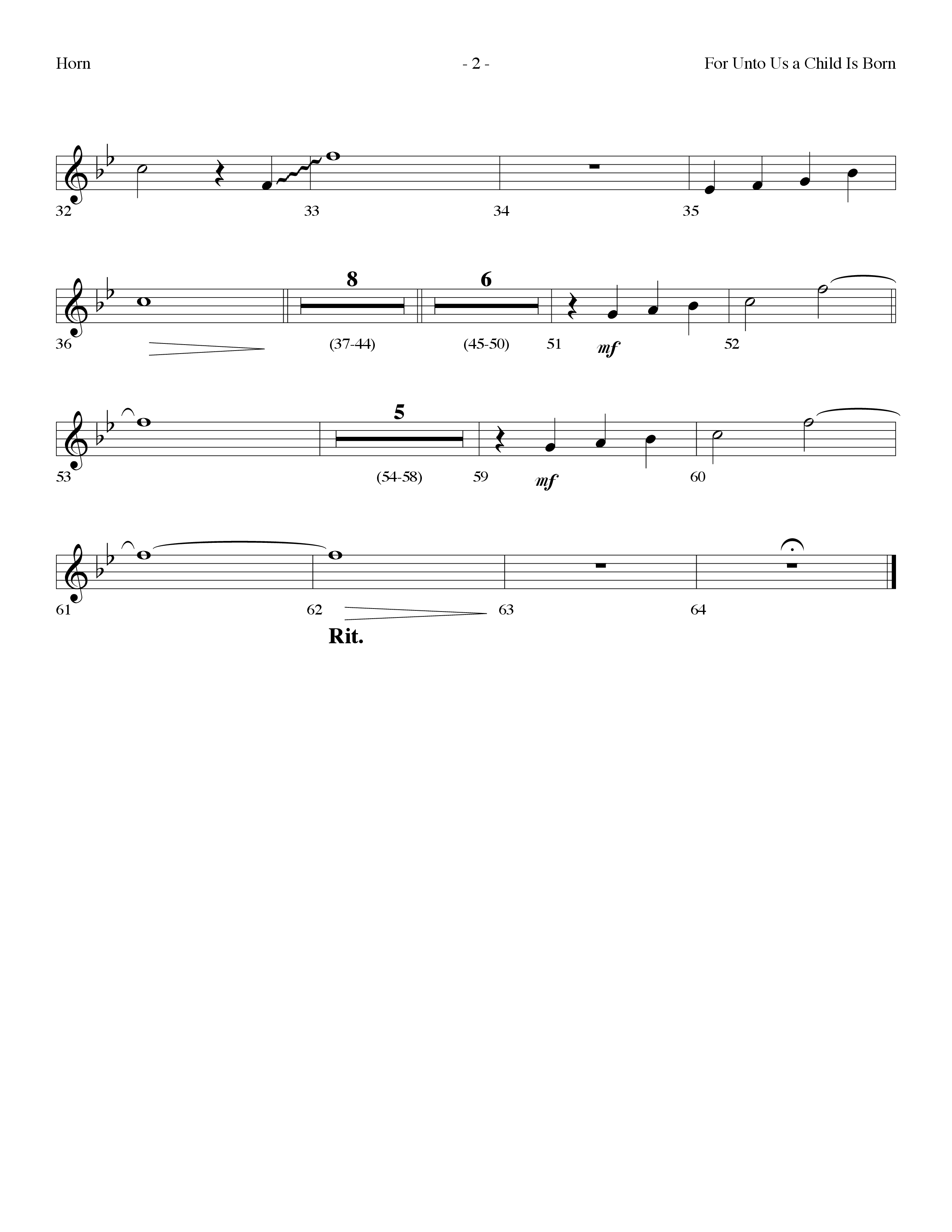 For Unto Us A Child Is Born (with Open The Eyes Of My Heart Lord) (Choral Anthem SATB) French Horn (Lifeway Choral / Arr. Dennis Allen)