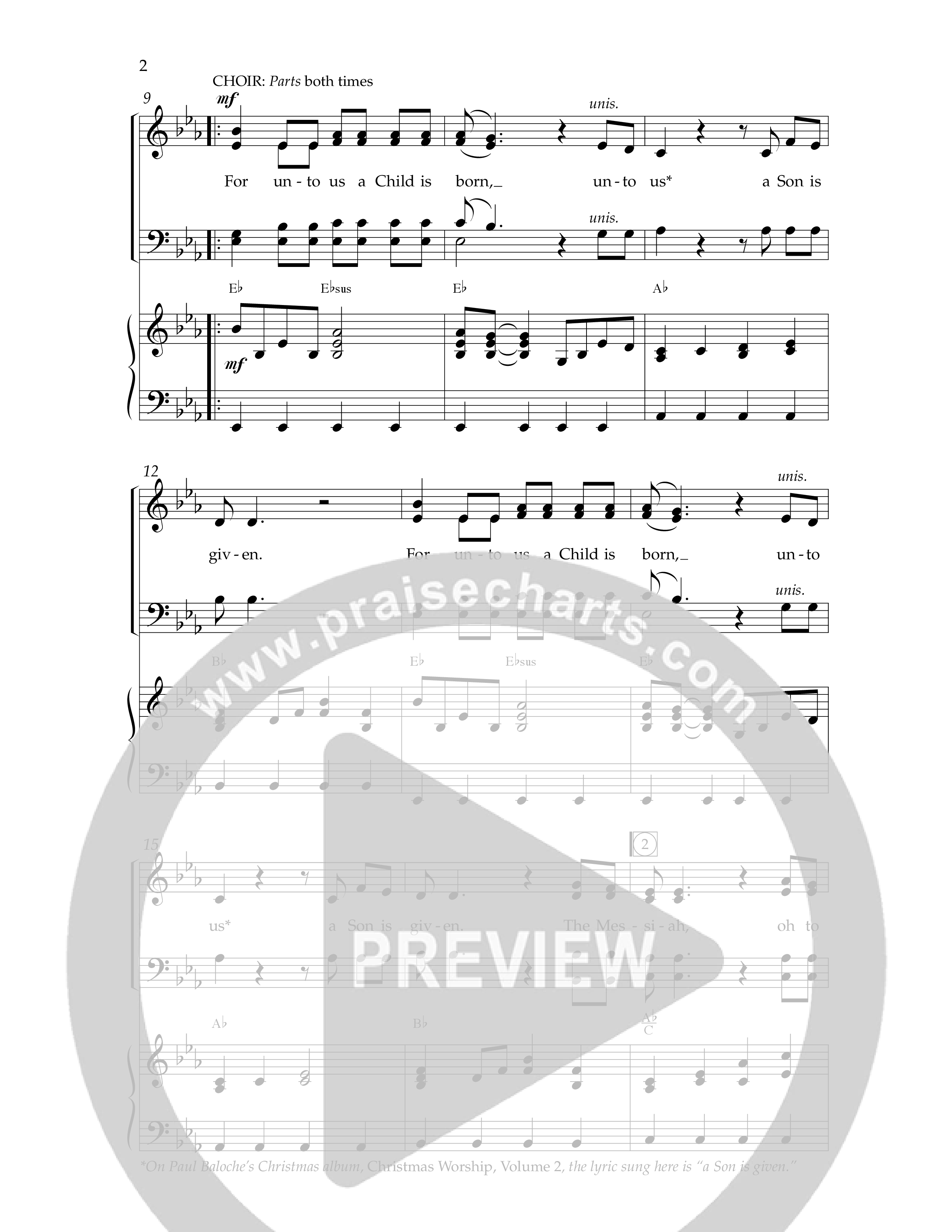 For Unto Us A Child Is Born (with Open The Eyes Of My Heart Lord) (Choral Anthem SATB) Anthem (SATB/Piano) (Lifeway Choral / Arr. Dennis Allen)