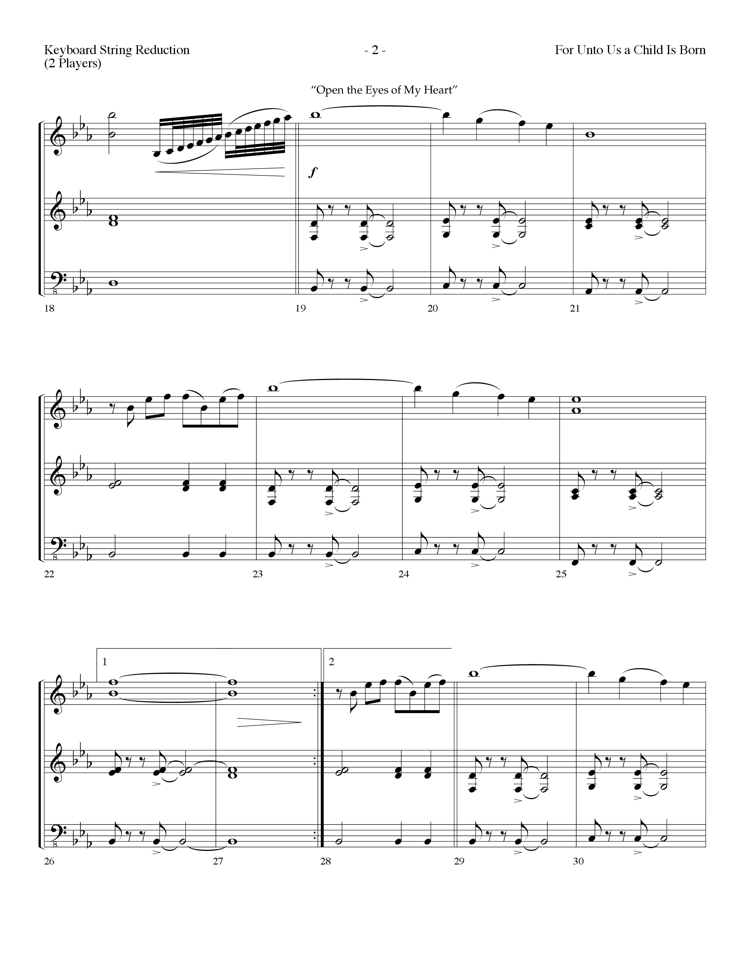 For Unto Us A Child Is Born (with Open The Eyes Of My Heart Lord) (Choral Anthem SATB) String Reduction (Lifeway Choral / Arr. Dennis Allen)