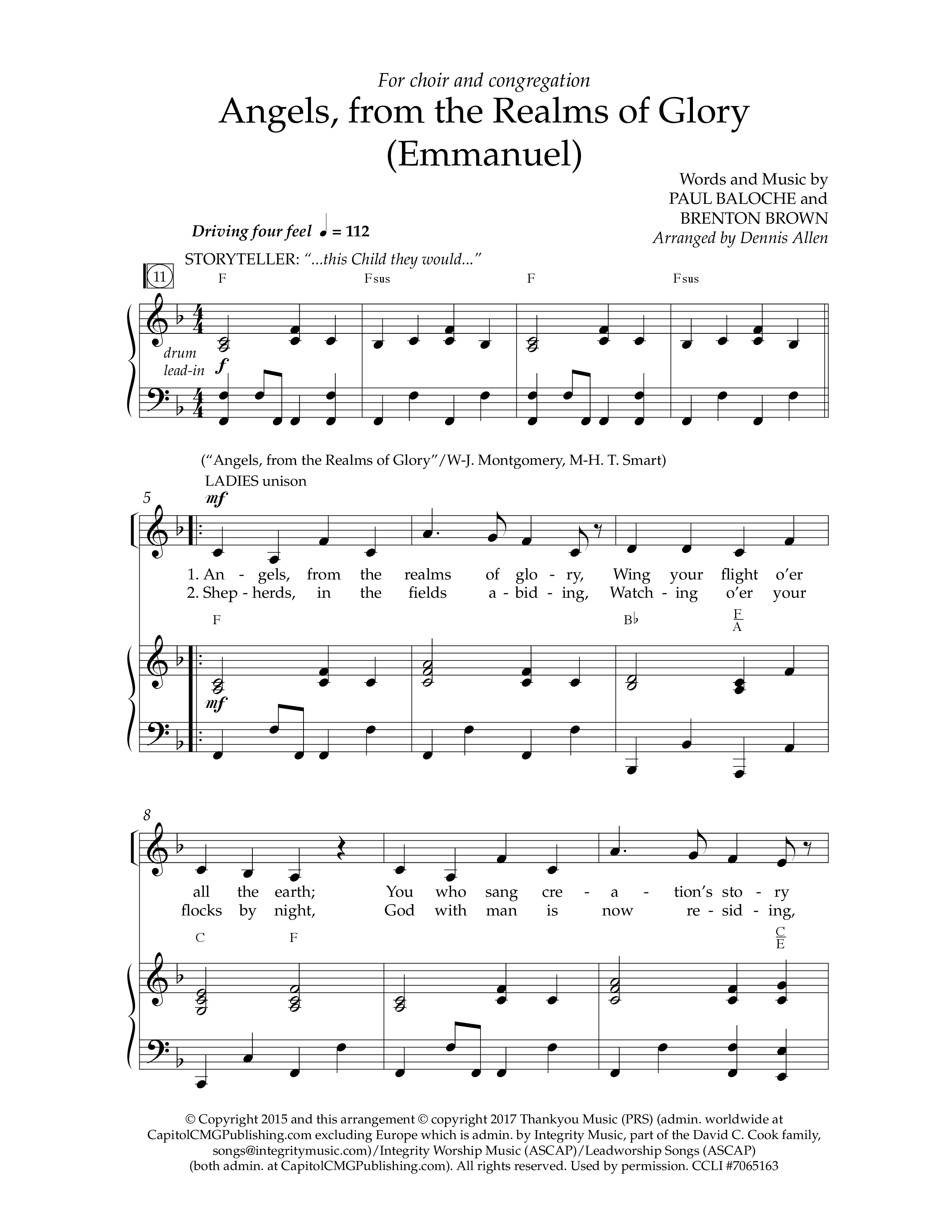 Angels From The Realms Of Glory (Emmanuel) (Choral Anthem SATB) Anthem (SATB/Piano) (Lifeway Choral / Arr. Dennis Allen)
