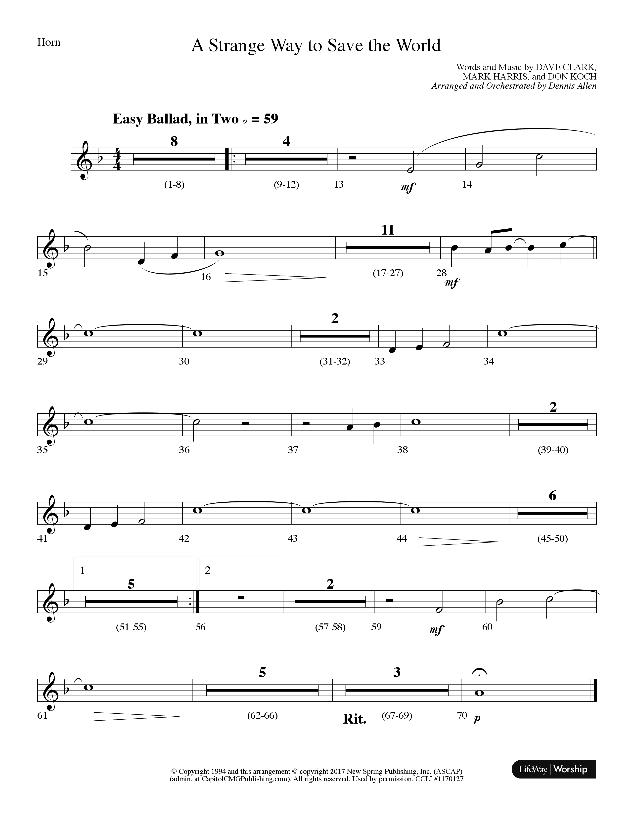 A Strange Way To Save The World (Choral Anthem SATB) French Horn (Lifeway Choral / Arr. Dennis Allen)