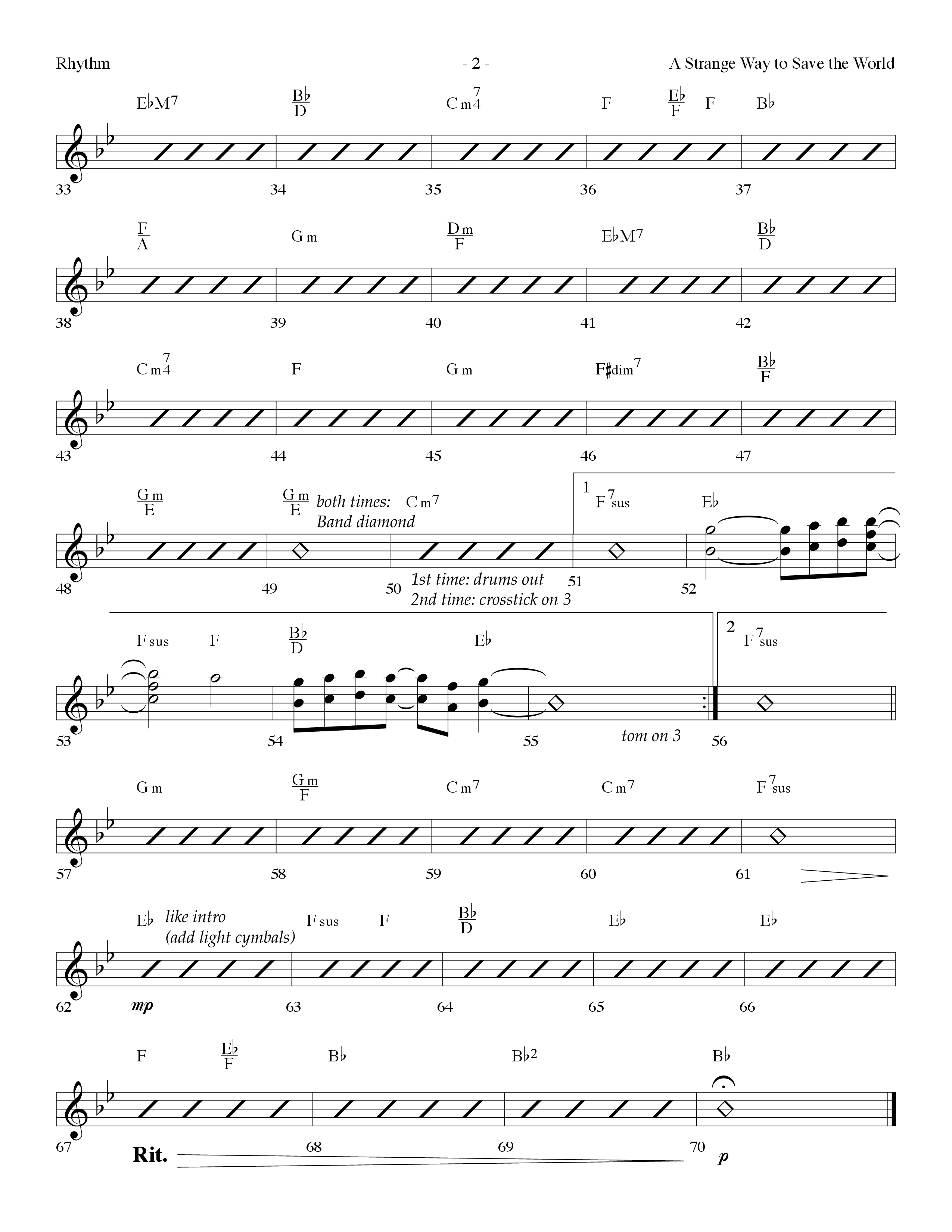A Strange Way To Save The World (Choral Anthem SATB) Rhythm Chart (Lifeway Choral / Arr. Dennis Allen)
