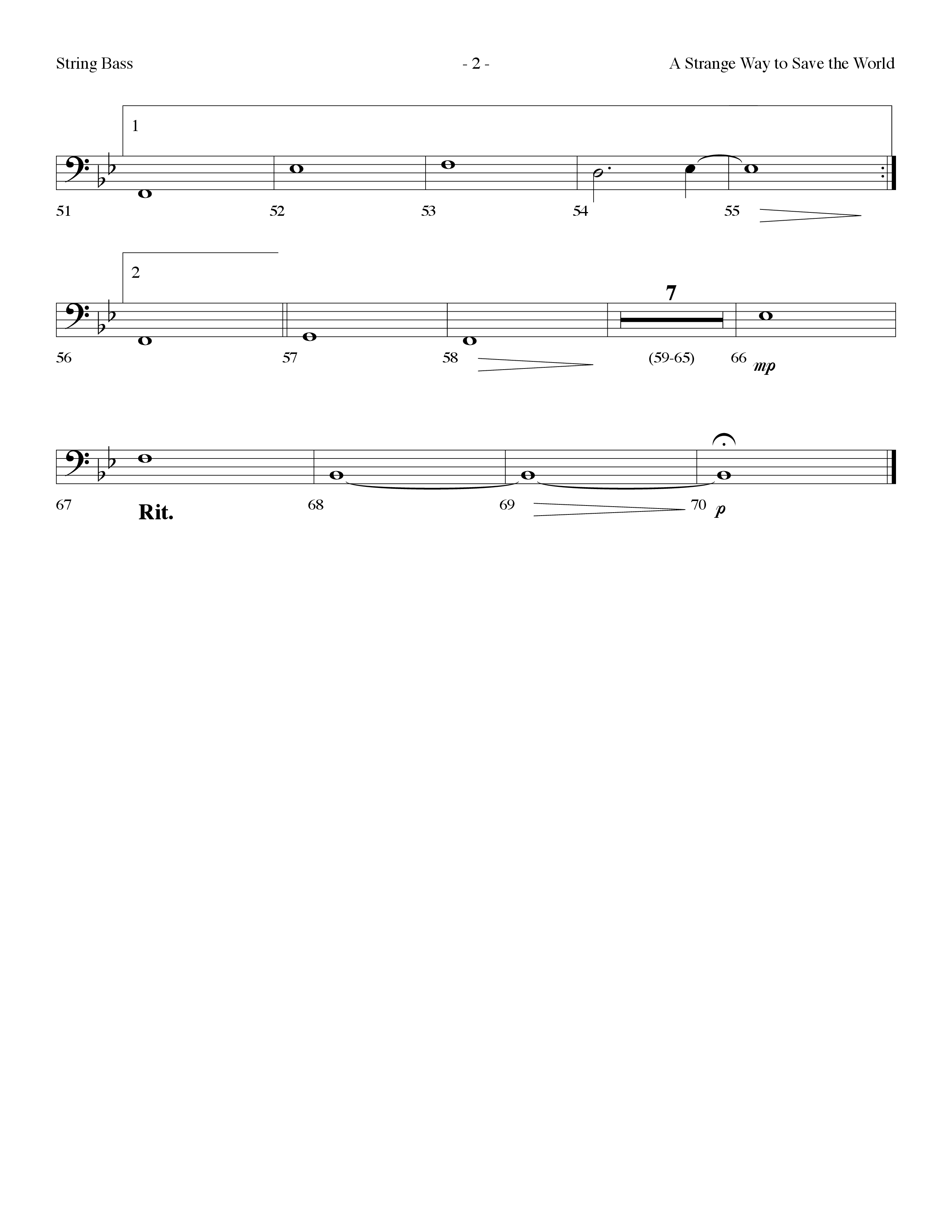 A Strange Way To Save The World (Choral Anthem SATB) String Bass (Lifeway Choral / Arr. Dennis Allen)
