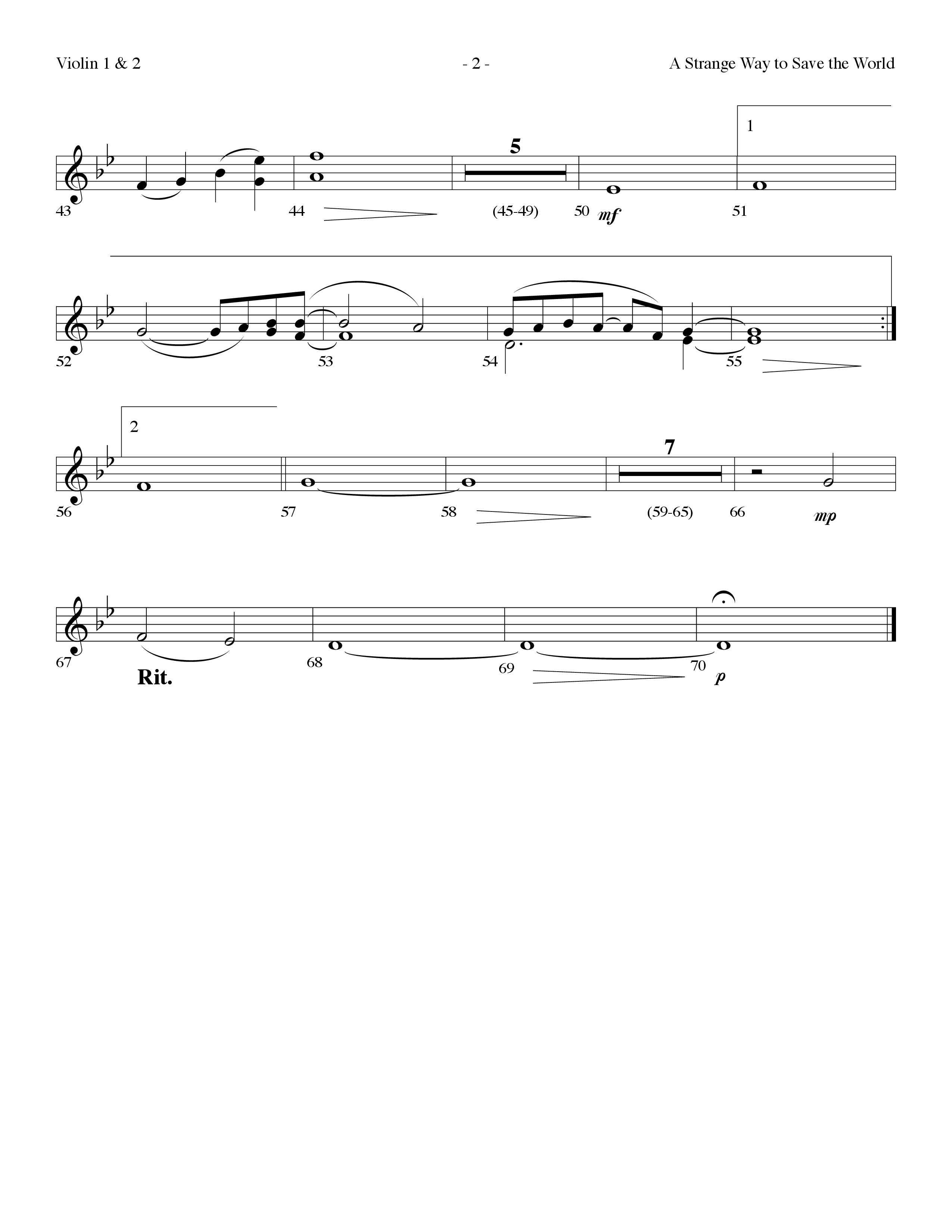 A Strange Way To Save The World (Choral Anthem SATB) Violin 1/2 (Lifeway Choral / Arr. Dennis Allen)