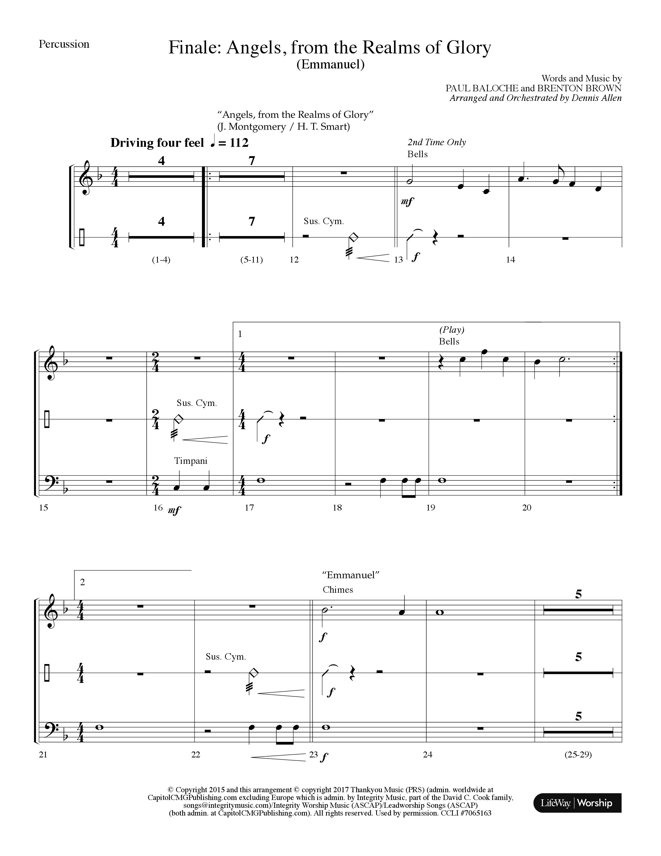 Finale: Angels From The Realms Of Glory (Emmanuel) (Choral Anthem SATB) Percussion (Lifeway Choral / Arr. Dennis Allen)