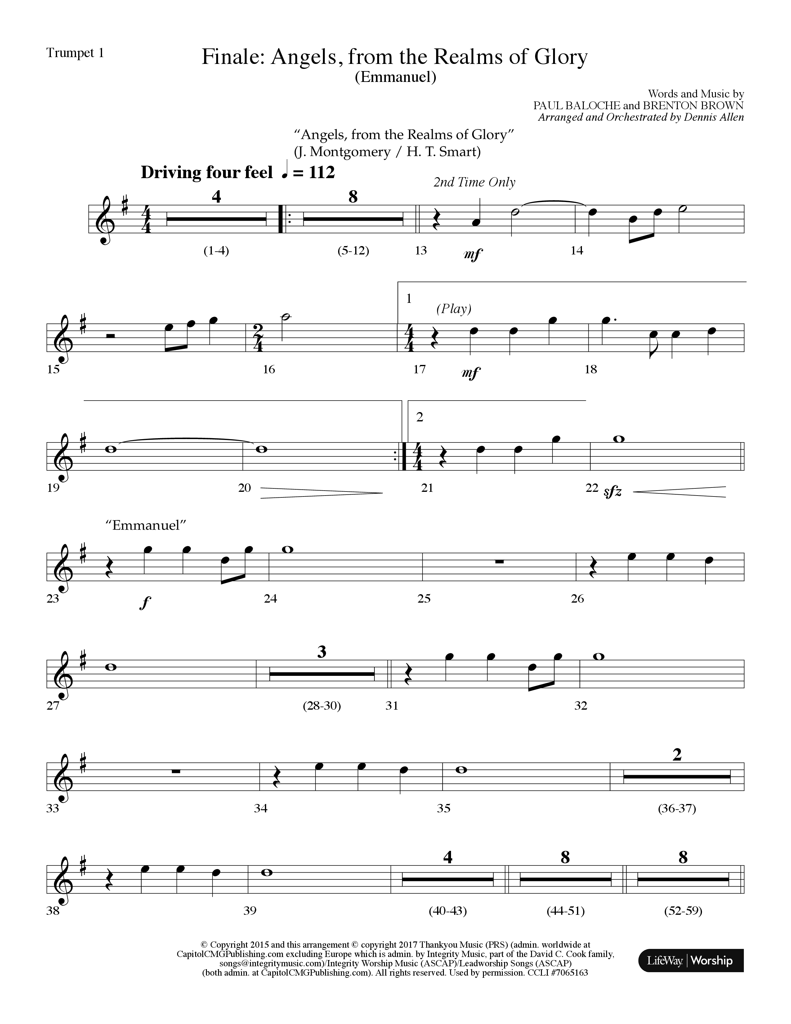 Finale: Angels From The Realms Of Glory (Emmanuel) (Choral Anthem SATB) Trumpet 1 (Lifeway Choral / Arr. Dennis Allen)
