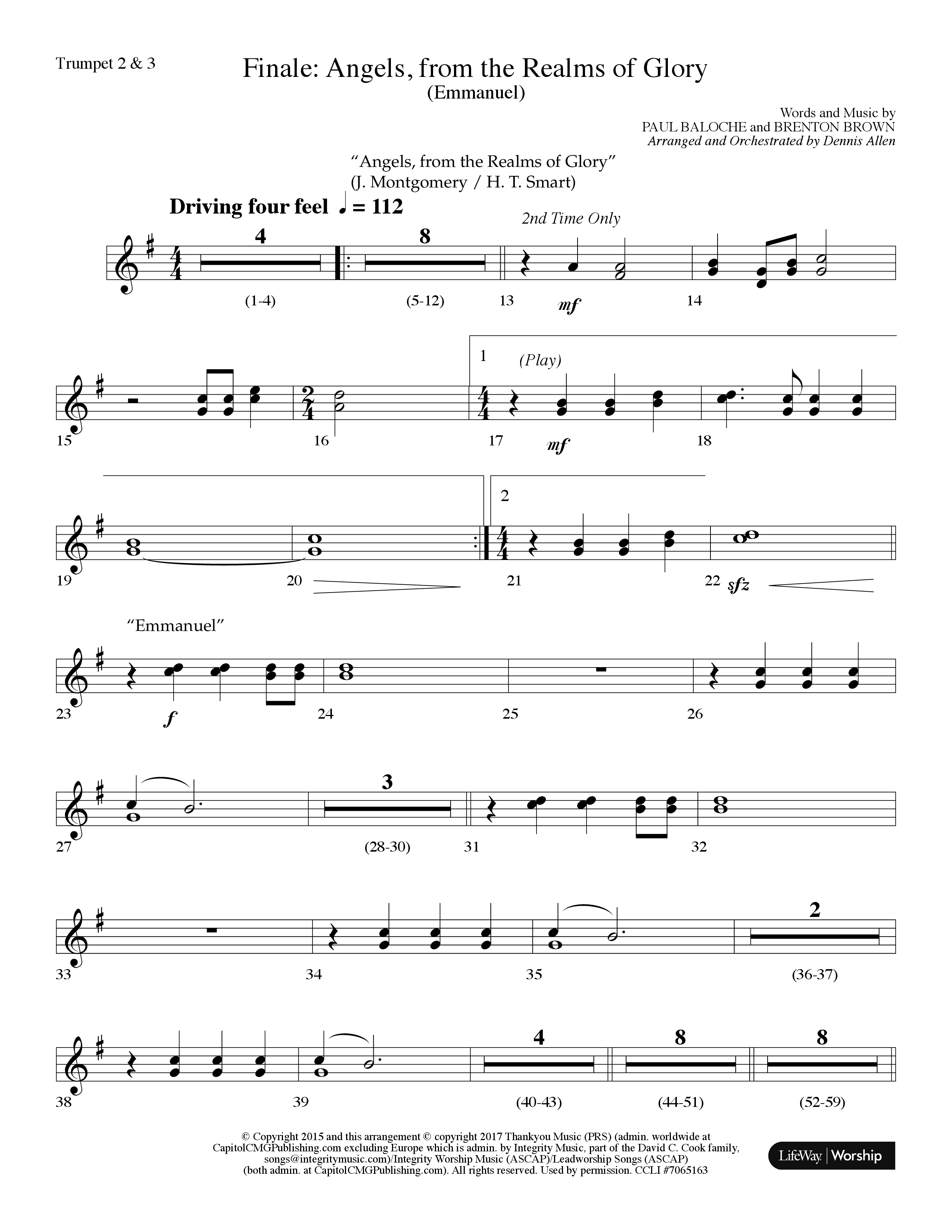 Finale: Angels From The Realms Of Glory (Emmanuel) (Choral Anthem SATB) Trumpet 2/3 (Lifeway Choral / Arr. Dennis Allen)