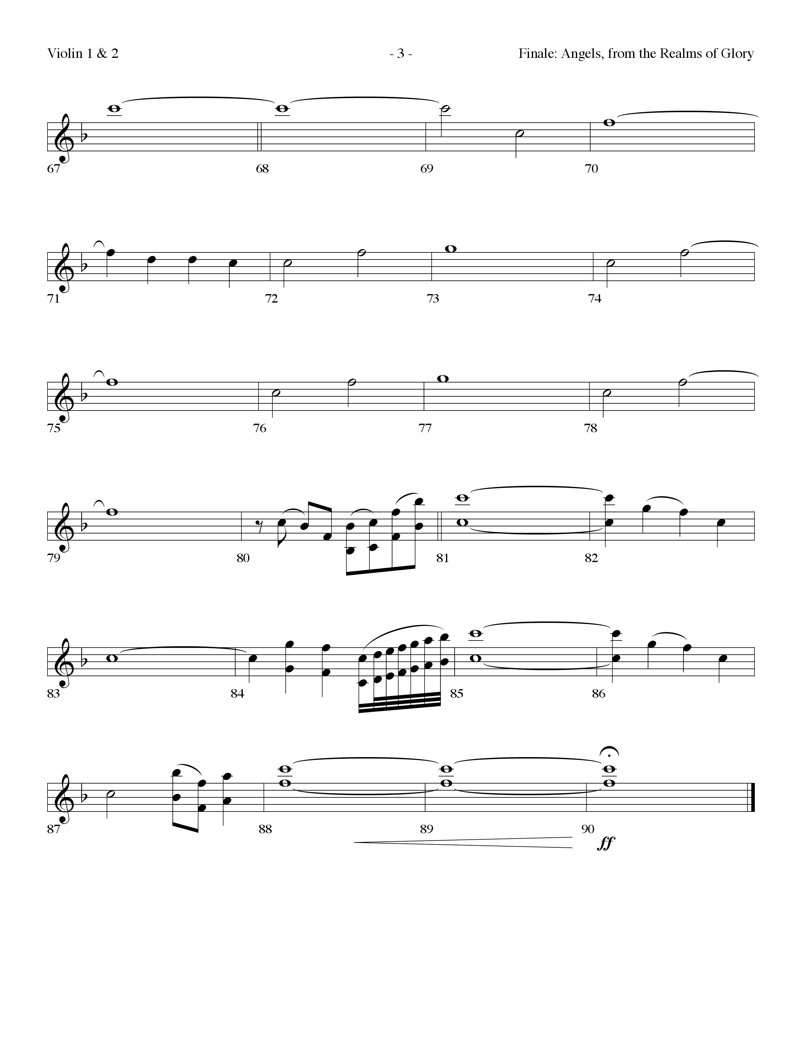 Finale: Angels From The Realms Of Glory (Emmanuel) (Choral Anthem SATB) Violin 1/2 (Lifeway Choral / Arr. Dennis Allen)