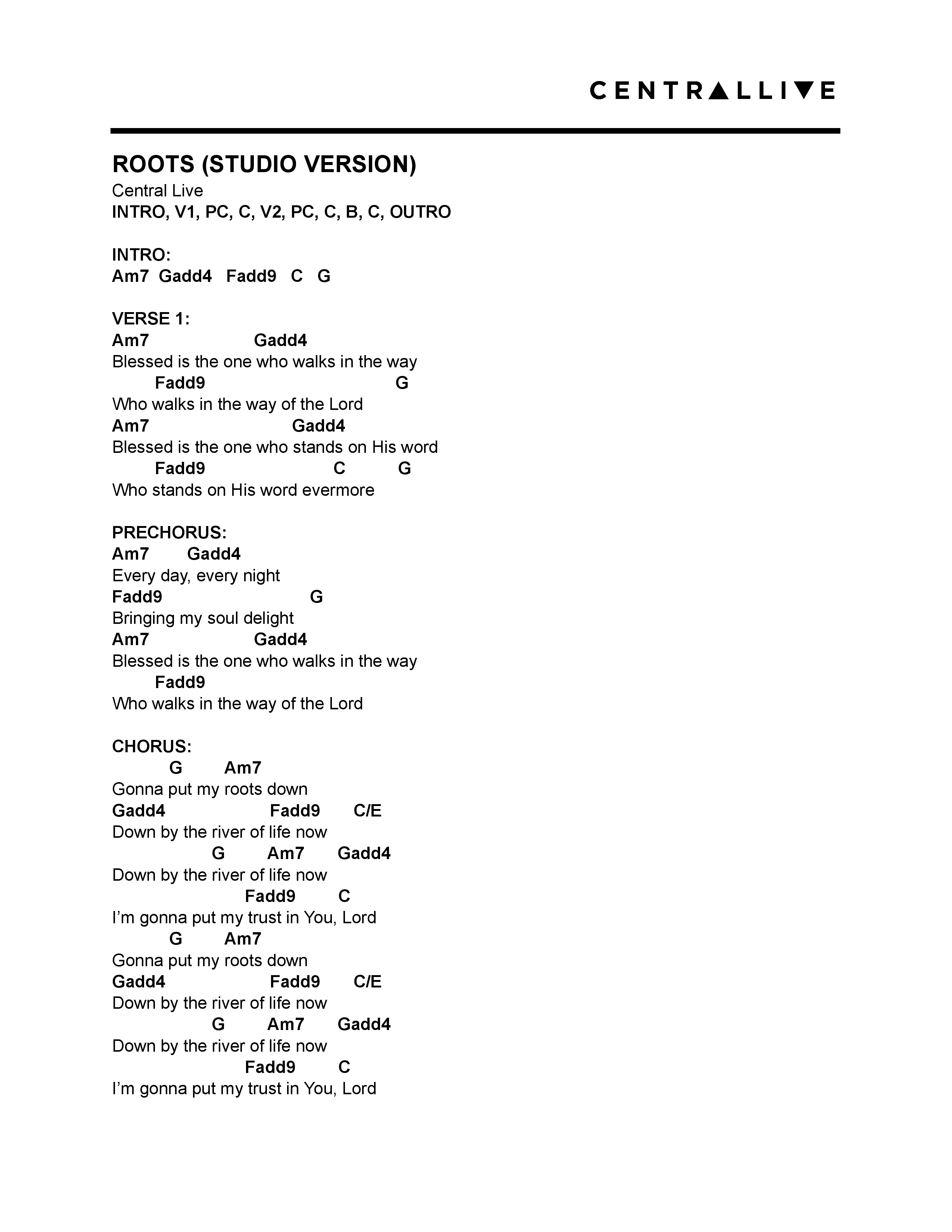 Roots (Studio) Chord Chart (Central Live)