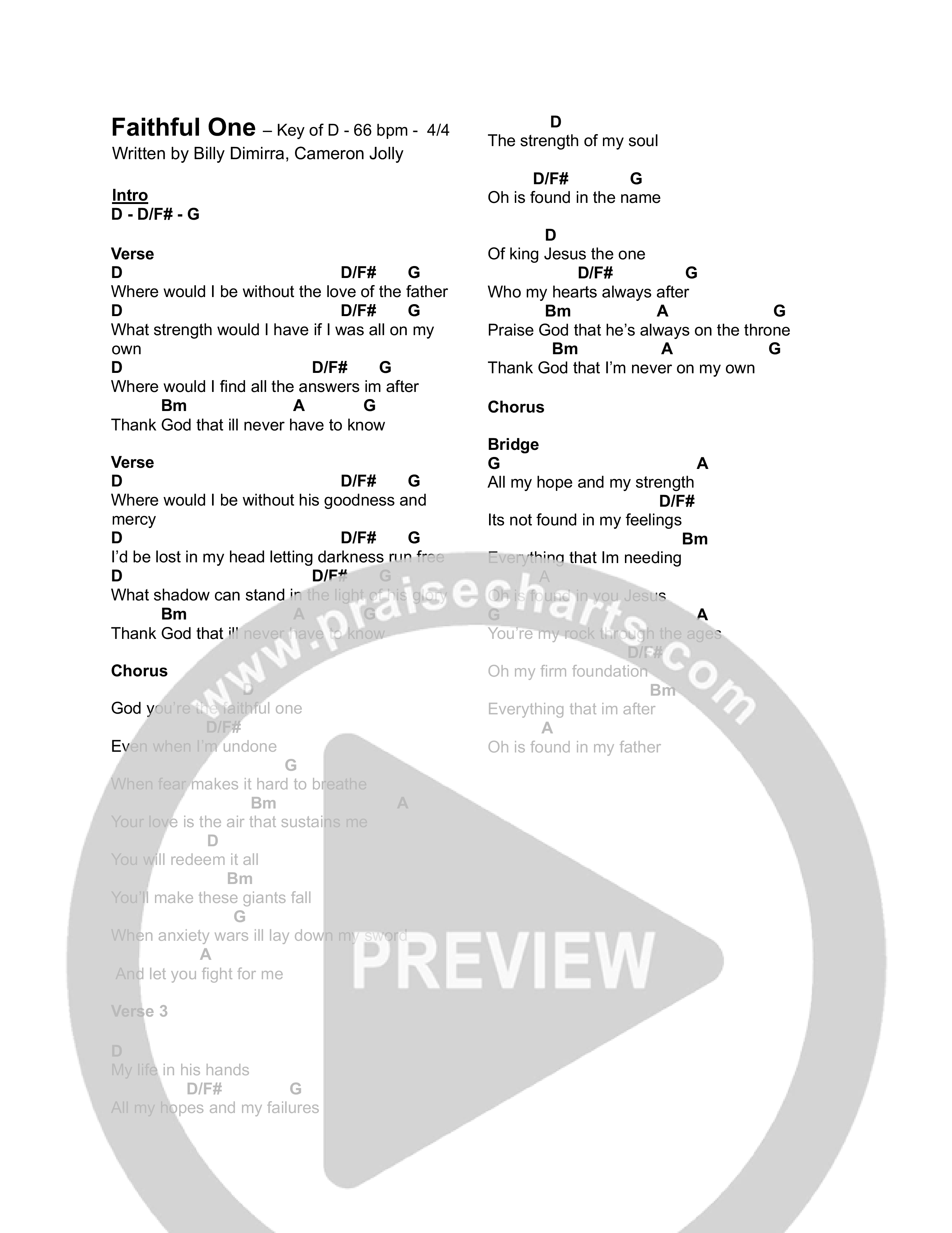 Faithful One (Live) Chord Chart (RMC Worship)