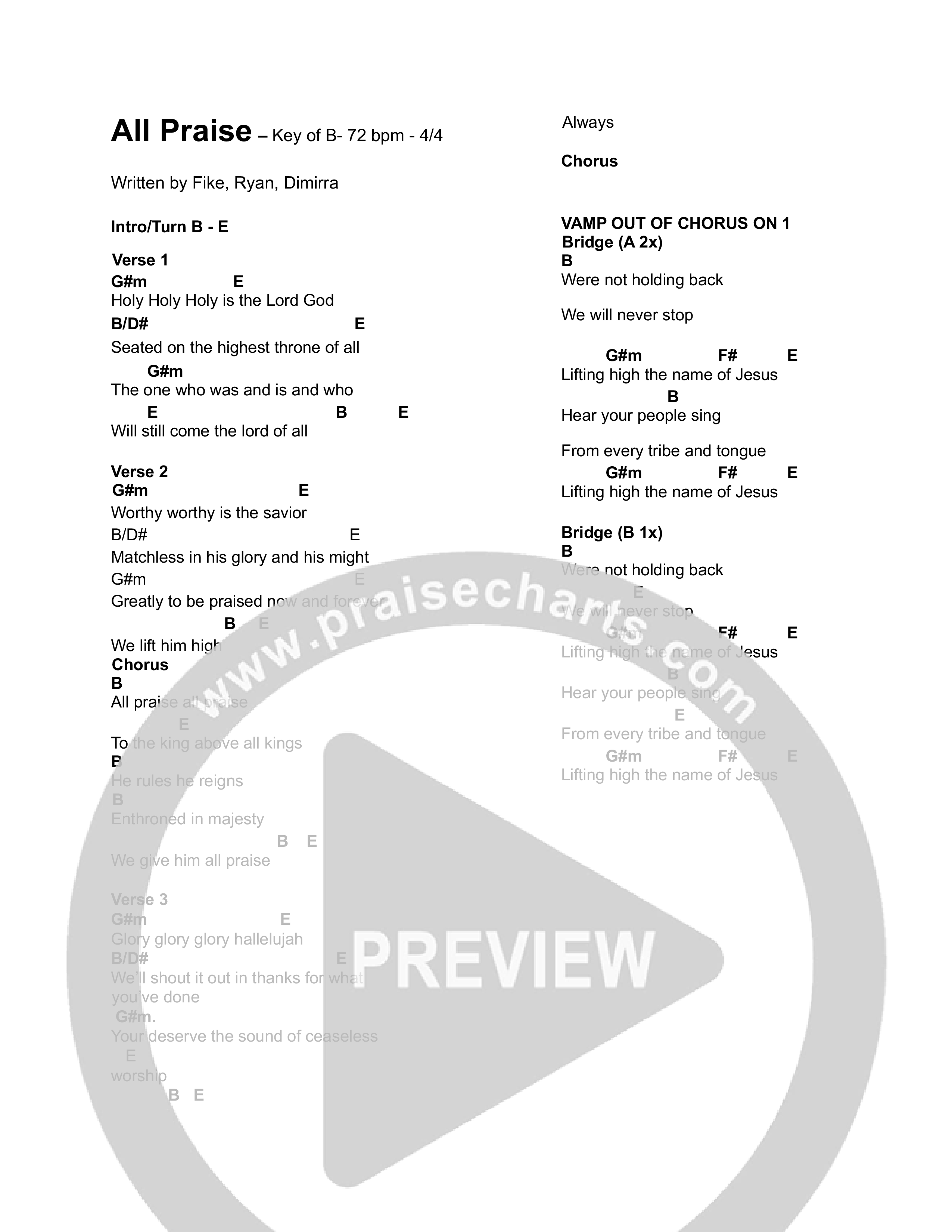 All Praise (Live) Chord Chart (RMC Worship)