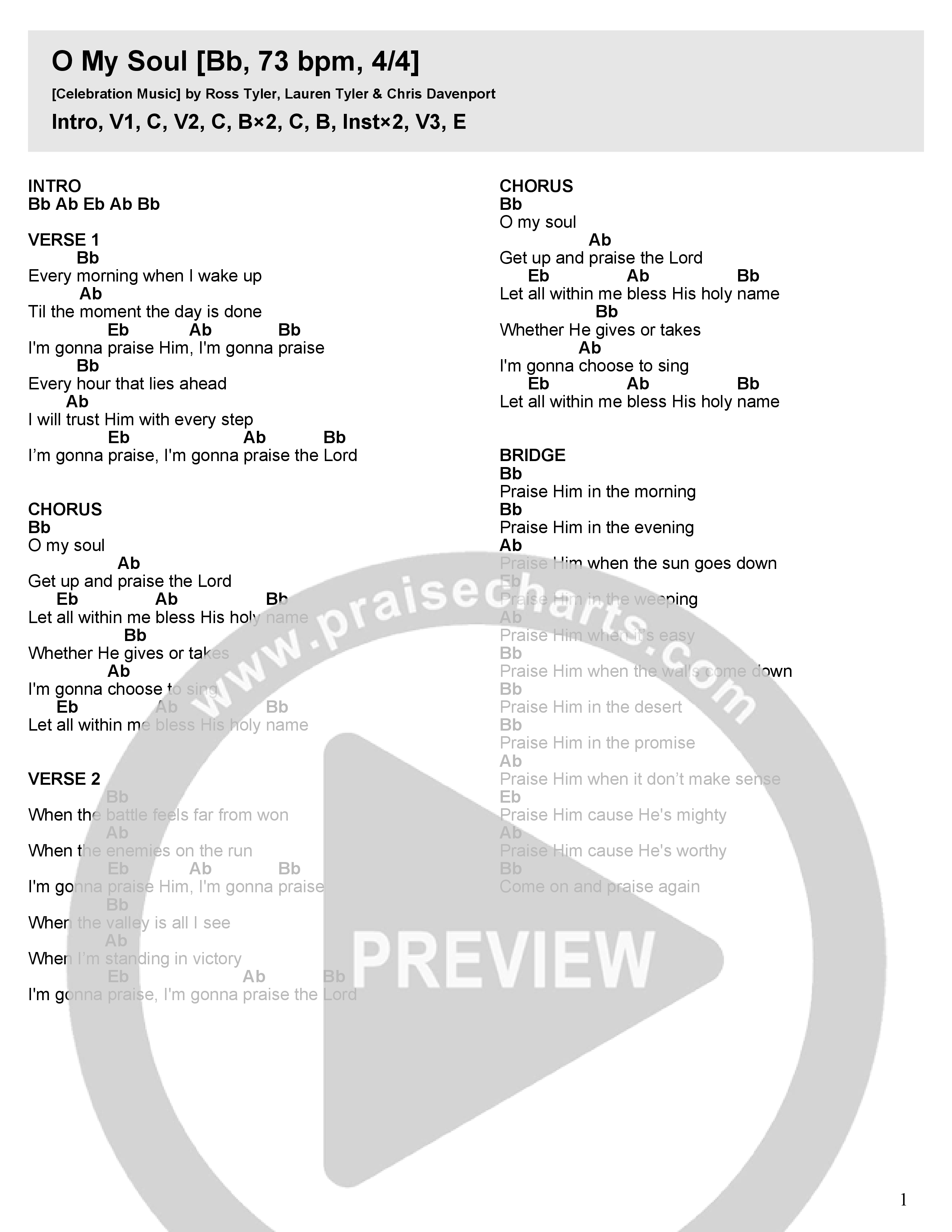 O My Soul Chord Chart (Celebration Worship)