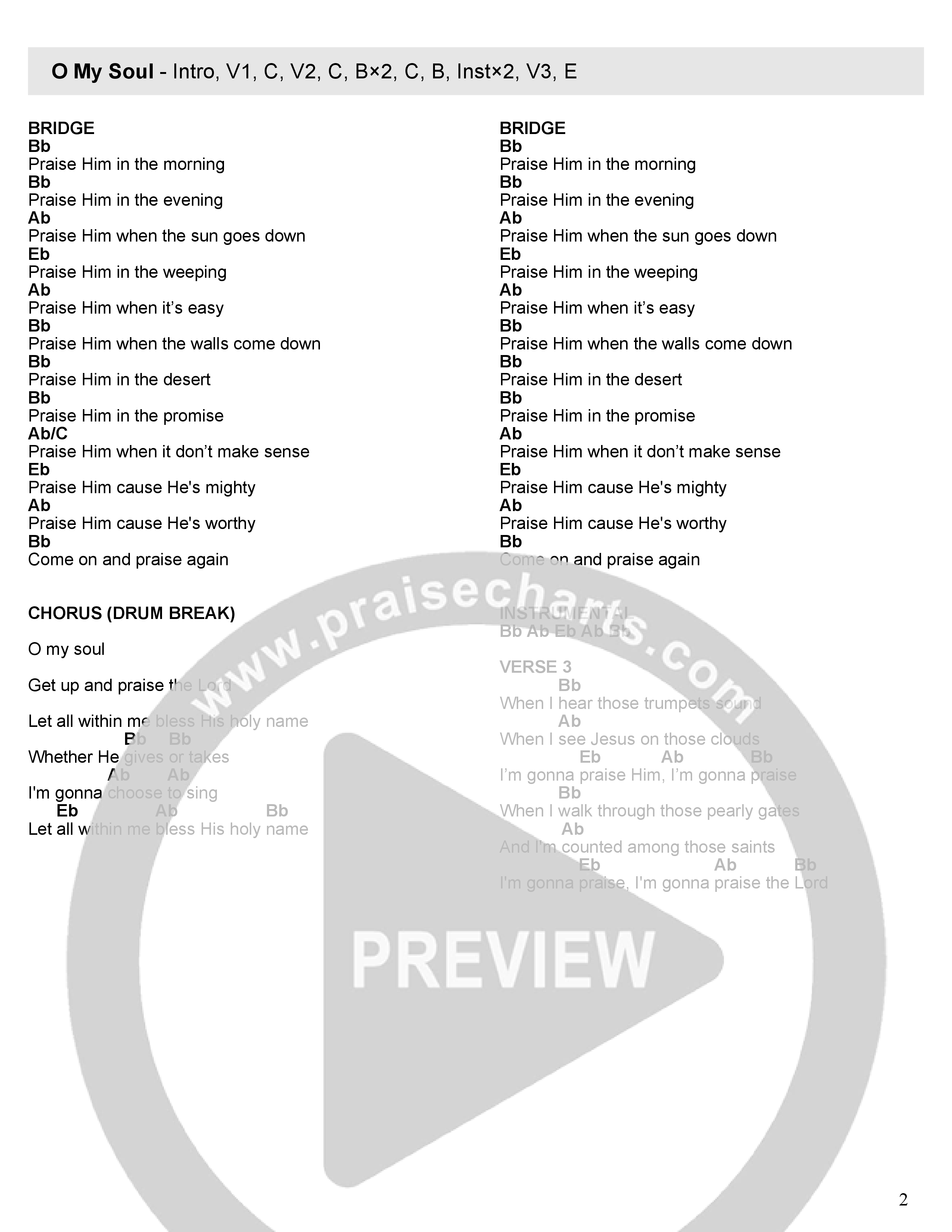 O My Soul Chord Chart (Celebration Worship)