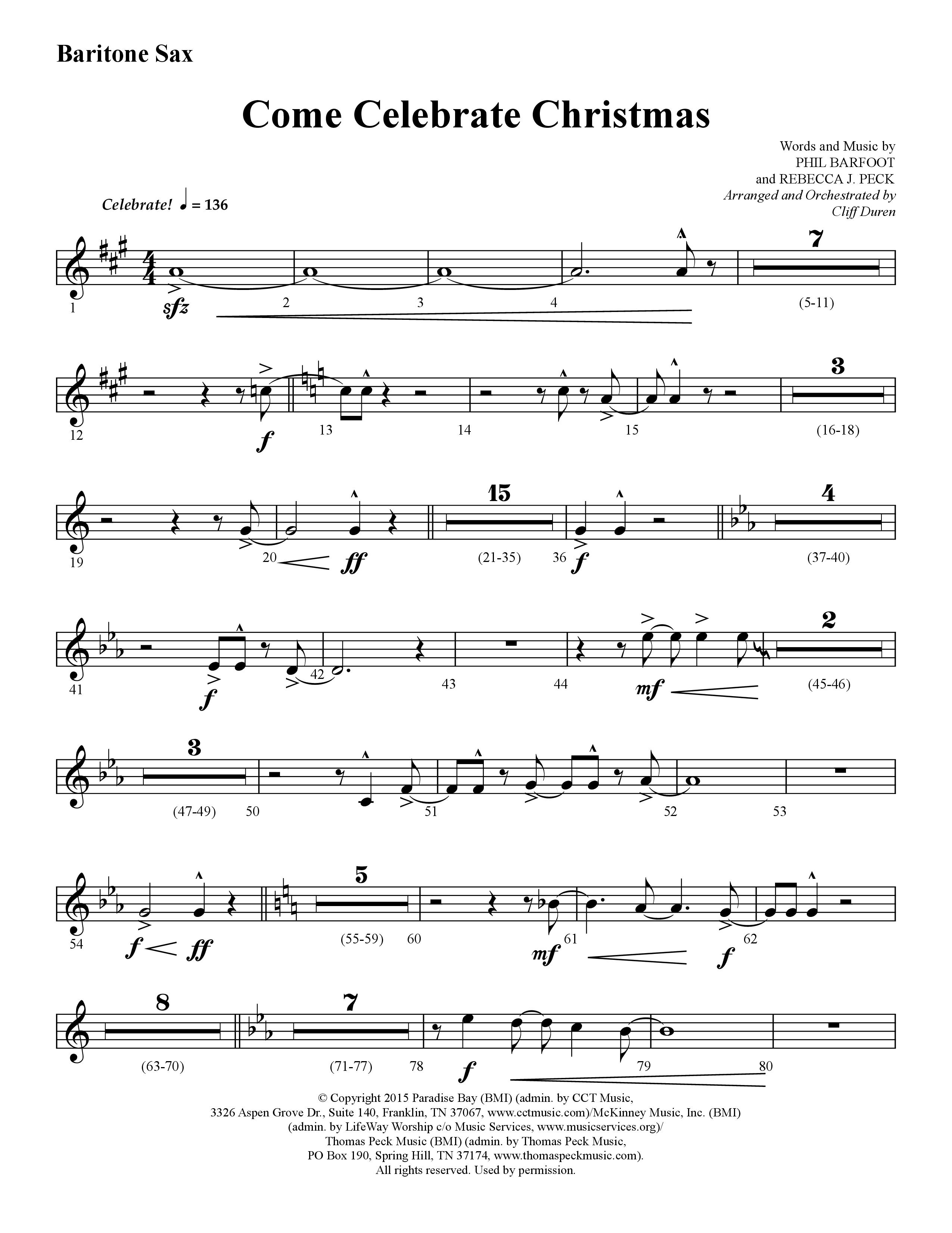 Come Celebrate Christmas (Choral Anthem SATB) Bari Sax (Lifeway Choral / Arr. Cliff Duren)