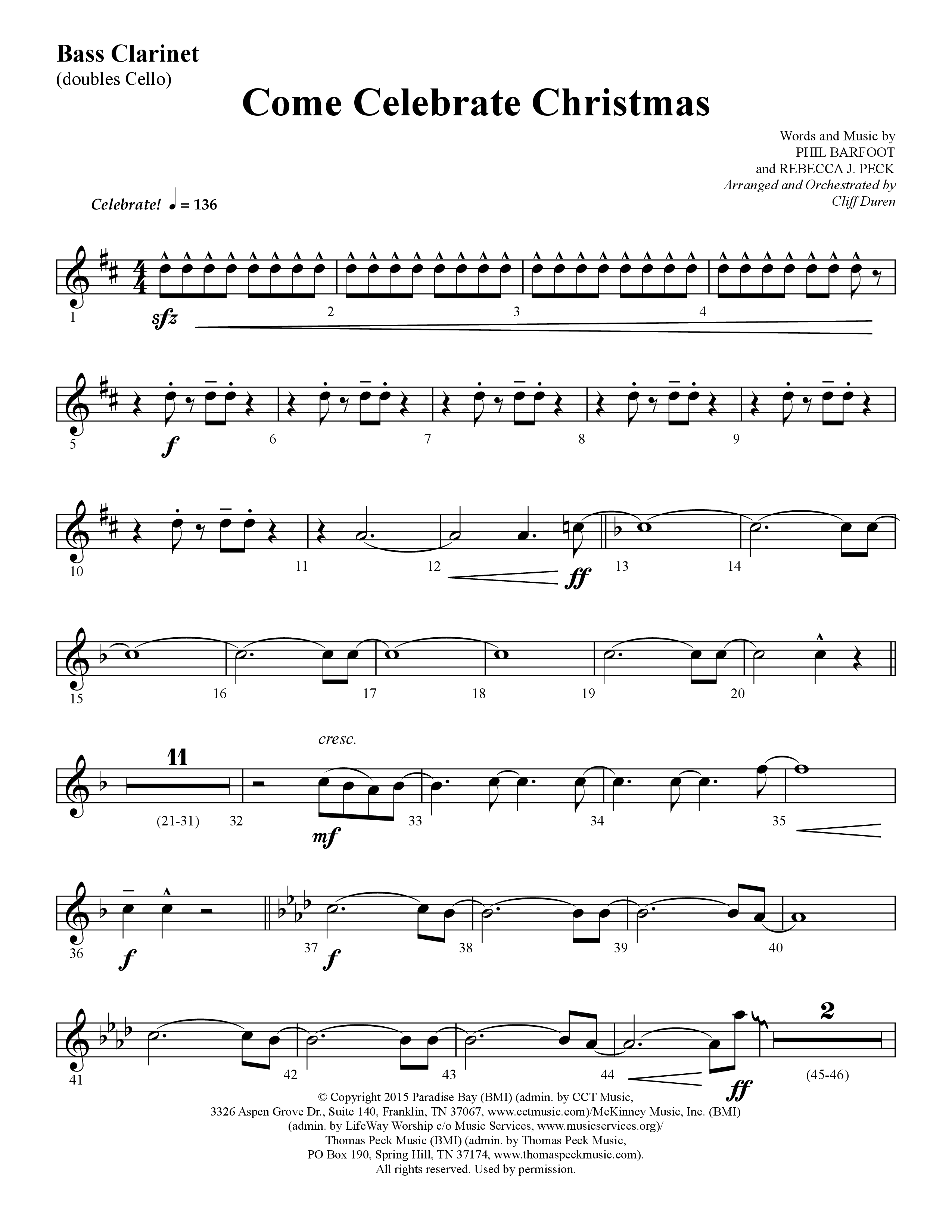 Come Celebrate Christmas (Choral Anthem SATB) Bass Clarinet (Lifeway Choral / Arr. Cliff Duren)