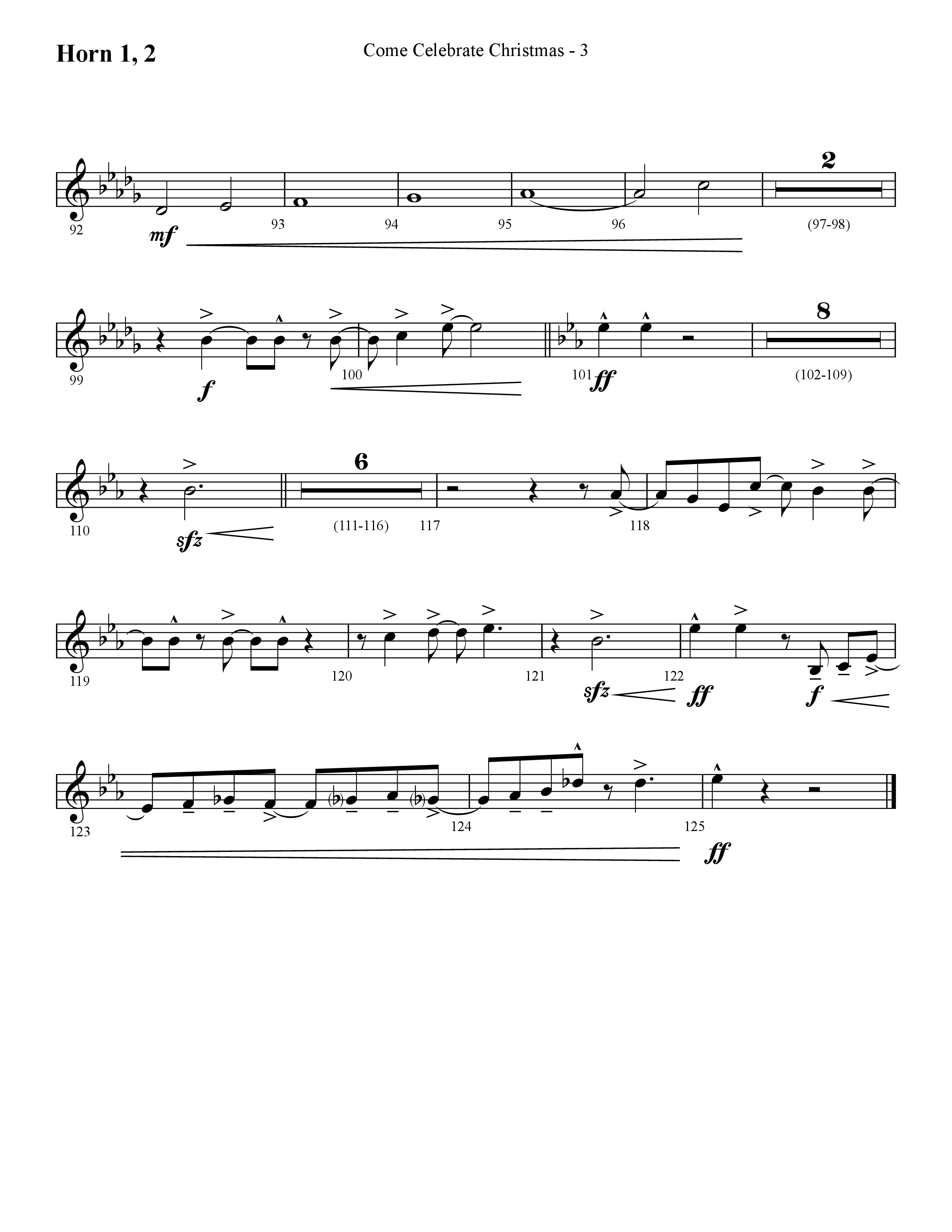 Come Celebrate Christmas (Choral Anthem SATB) French Horn 1/2 (Lifeway Choral / Arr. Cliff Duren)