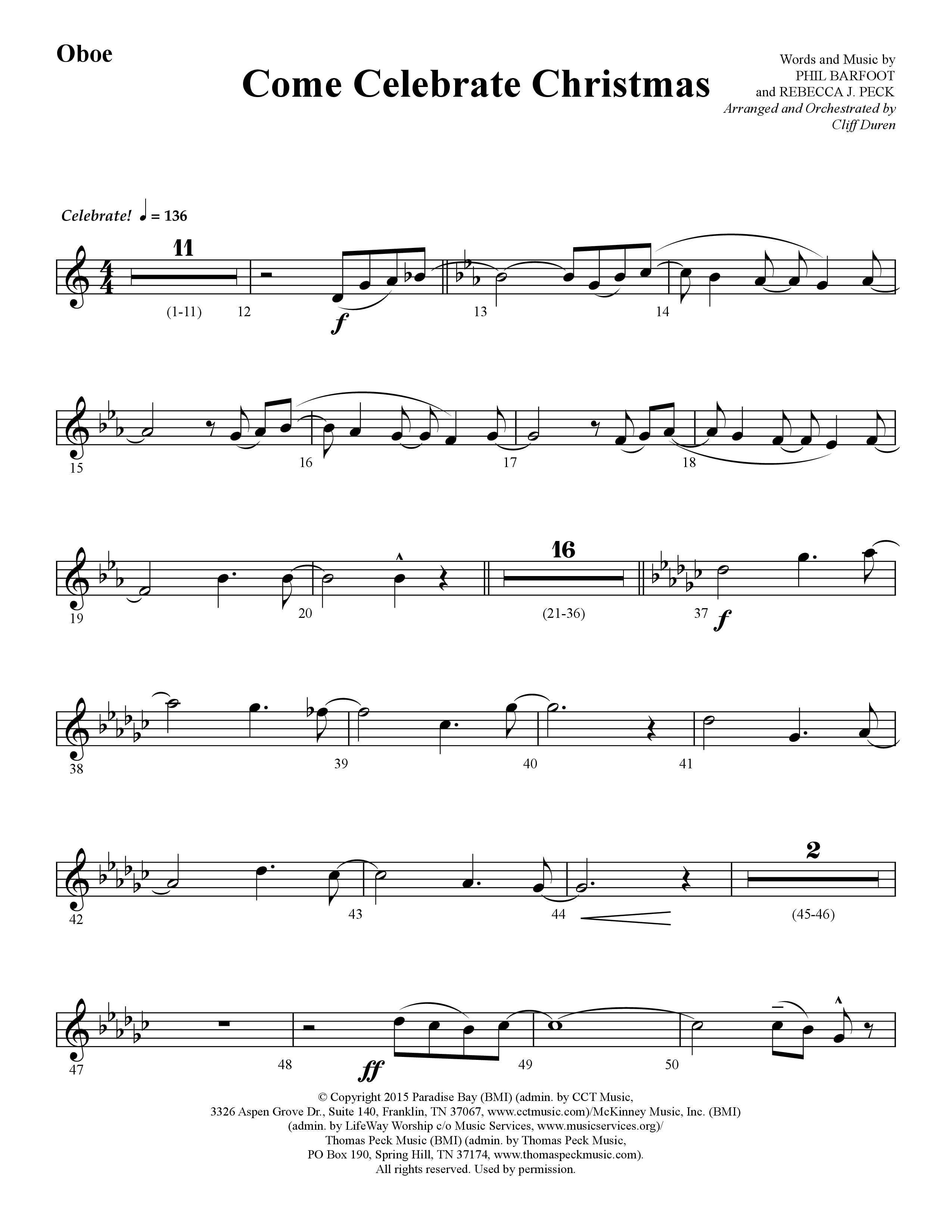 Come Celebrate Christmas (Choral Anthem SATB) Oboe (Lifeway Choral / Arr. Cliff Duren)